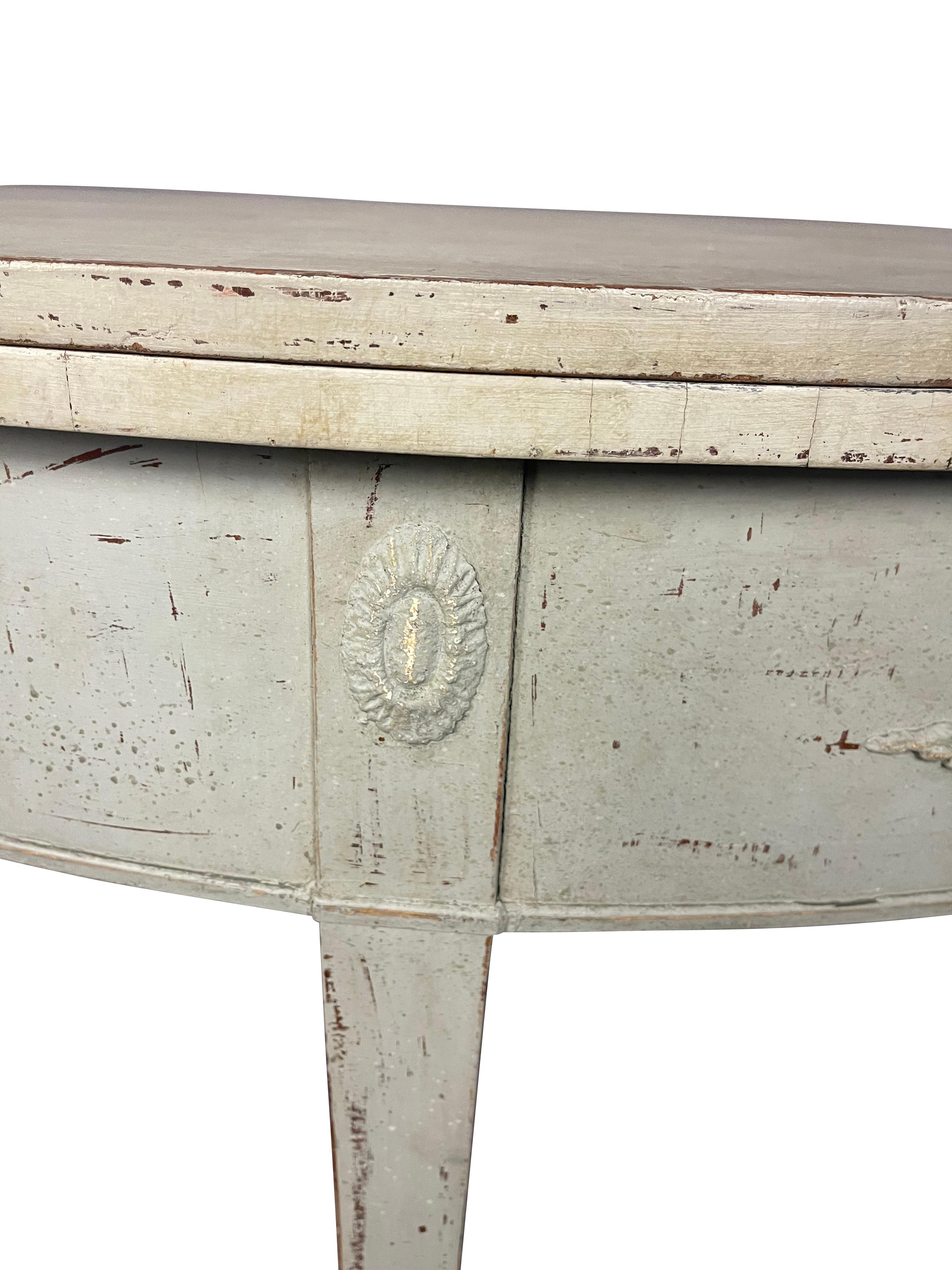 Swedish Antique Painted Demilune/ Console Table Flip Top with Harlequin Design In Good Condition In Essex, MA