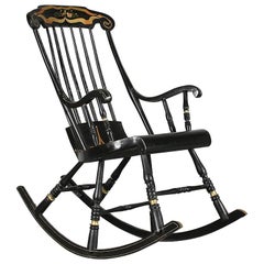 Swedish Antique Rocking Chair Gungstol 6 Legs 1800s Hand Painted Black Gold