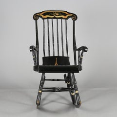 Swedish Antique Rocking Chair Gungstol 6 Legs 1800s Hand Painted Black Gold