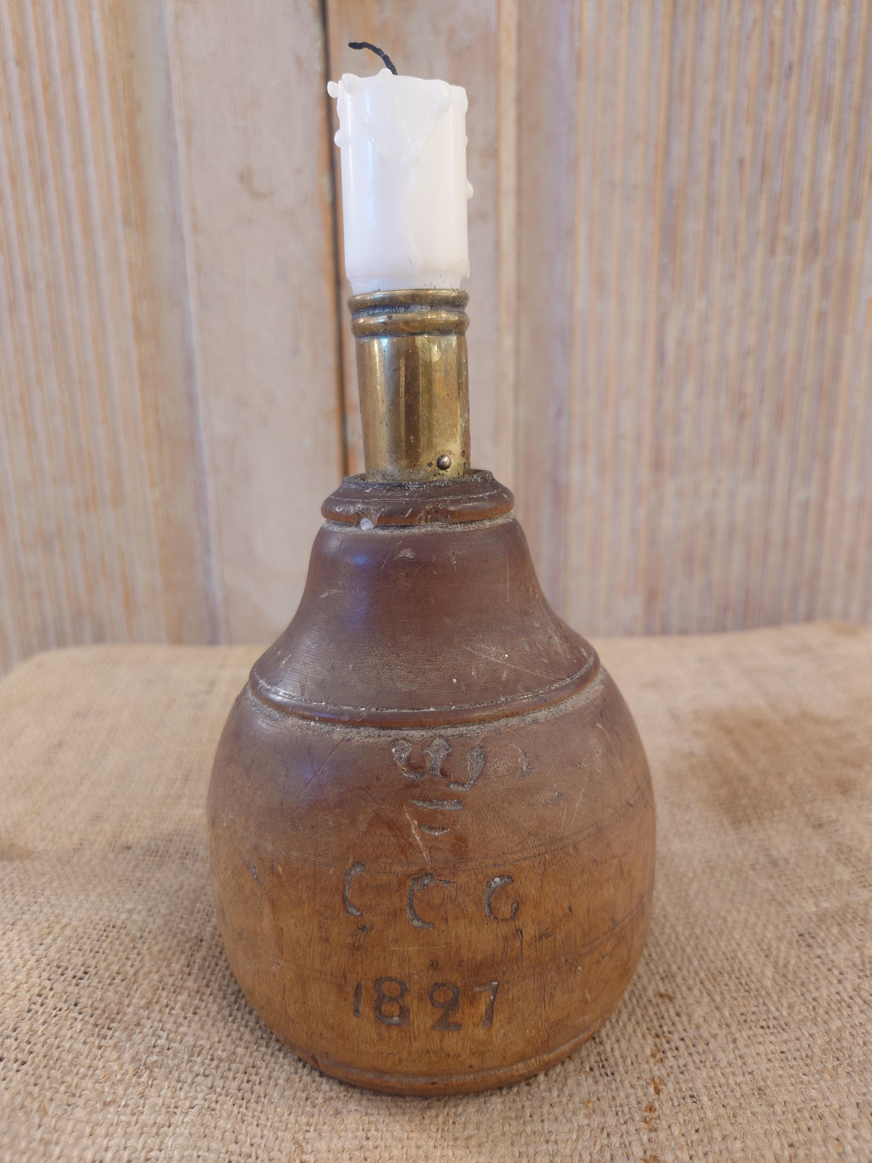 Folk Art Swedish antique rustic genuine Candlestick Holder 19th century dated 1827 For Sale