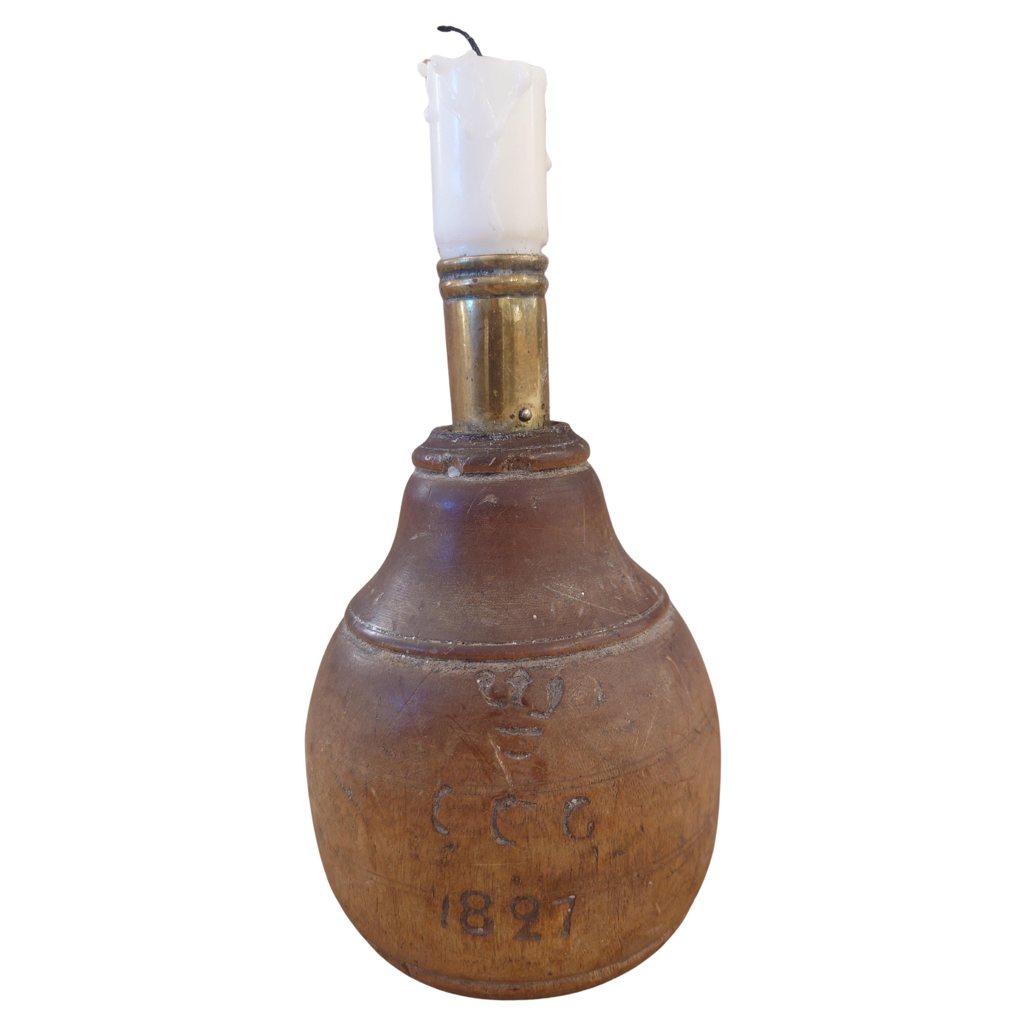 Swedish antique rustic genuine Candlestick Holder 19th century dated 1827 For Sale