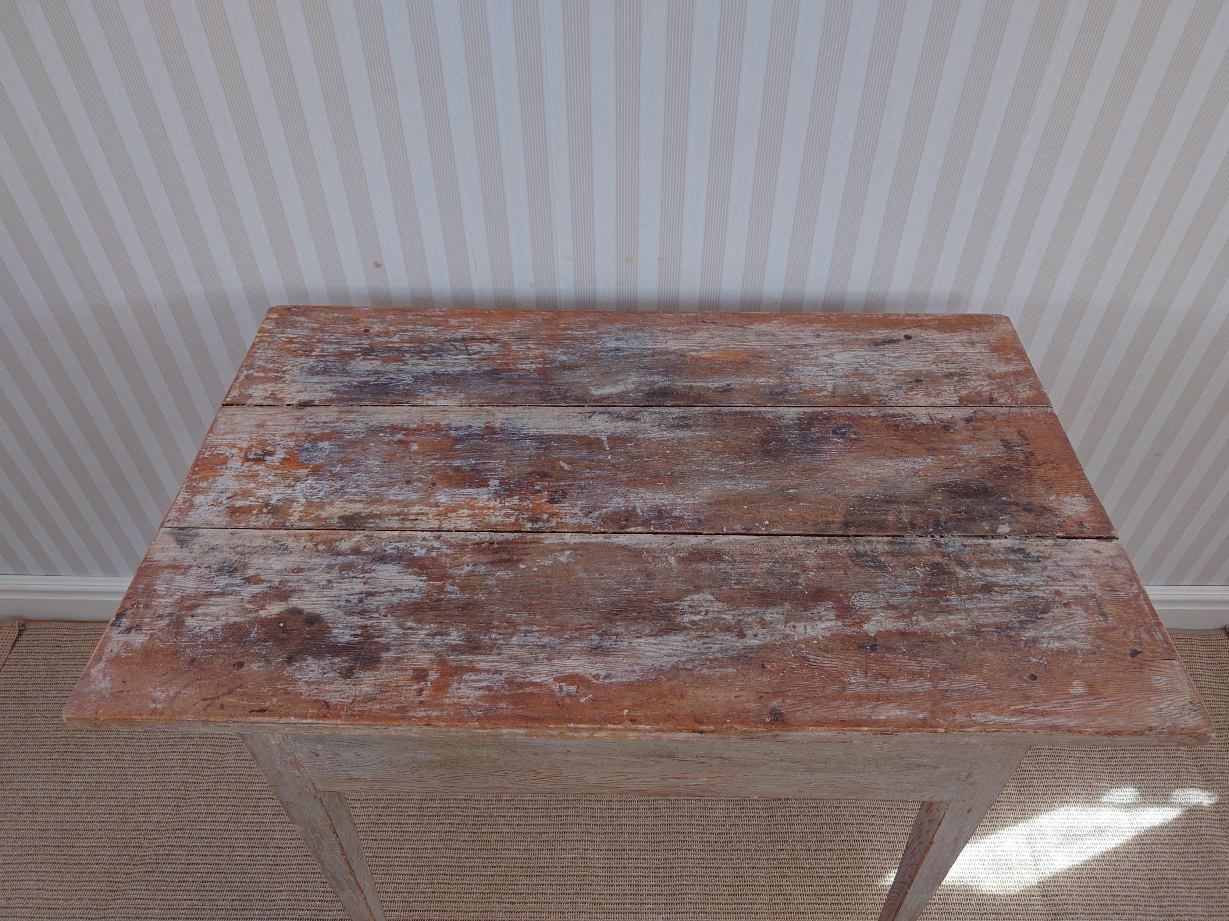 Hand-Carved Swedish antique  rustic genuine  Gustavian Table with original paint For Sale