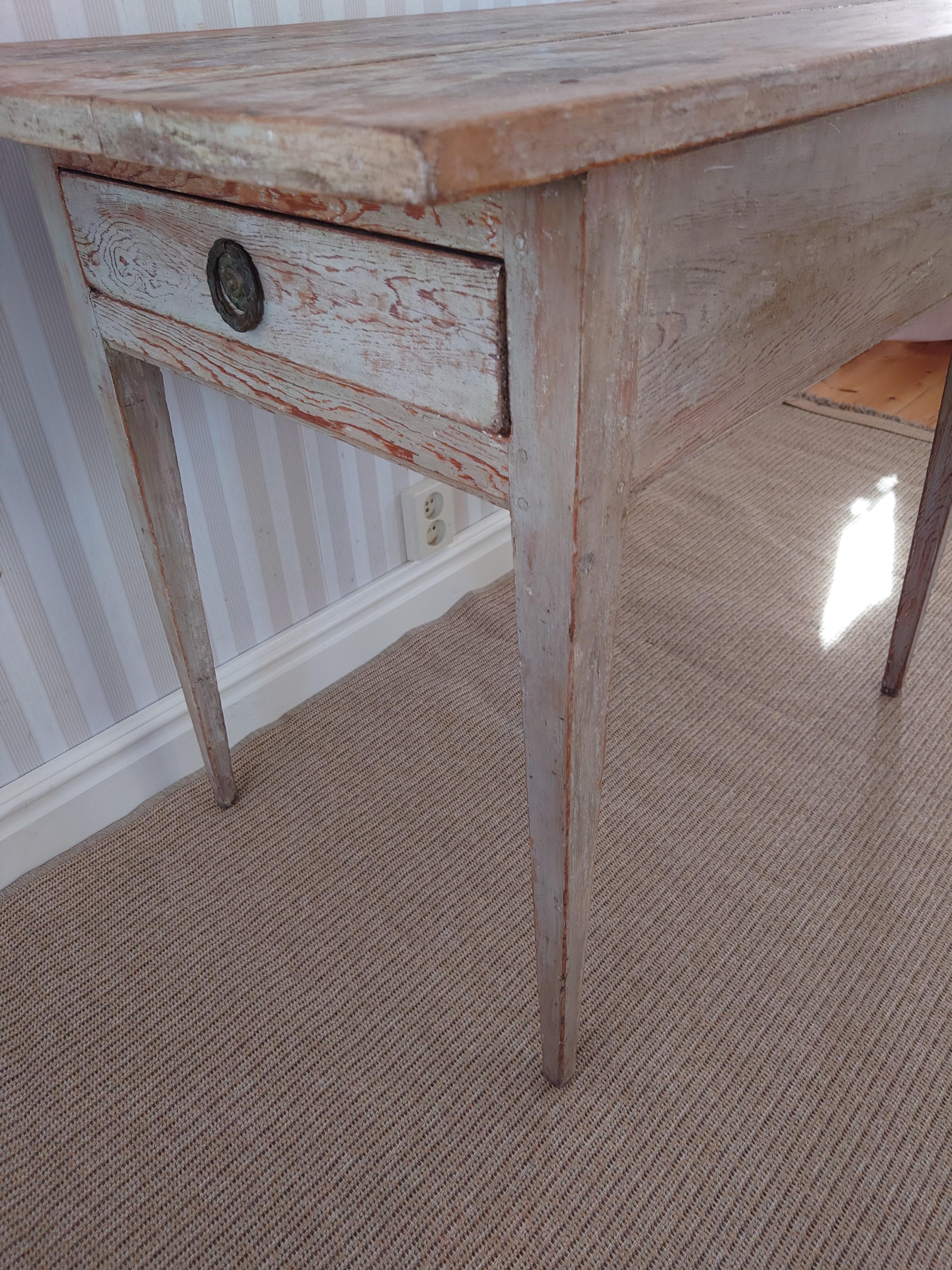 19th Century Swedish antique  rustic genuine  Gustavian Table with original paint For Sale