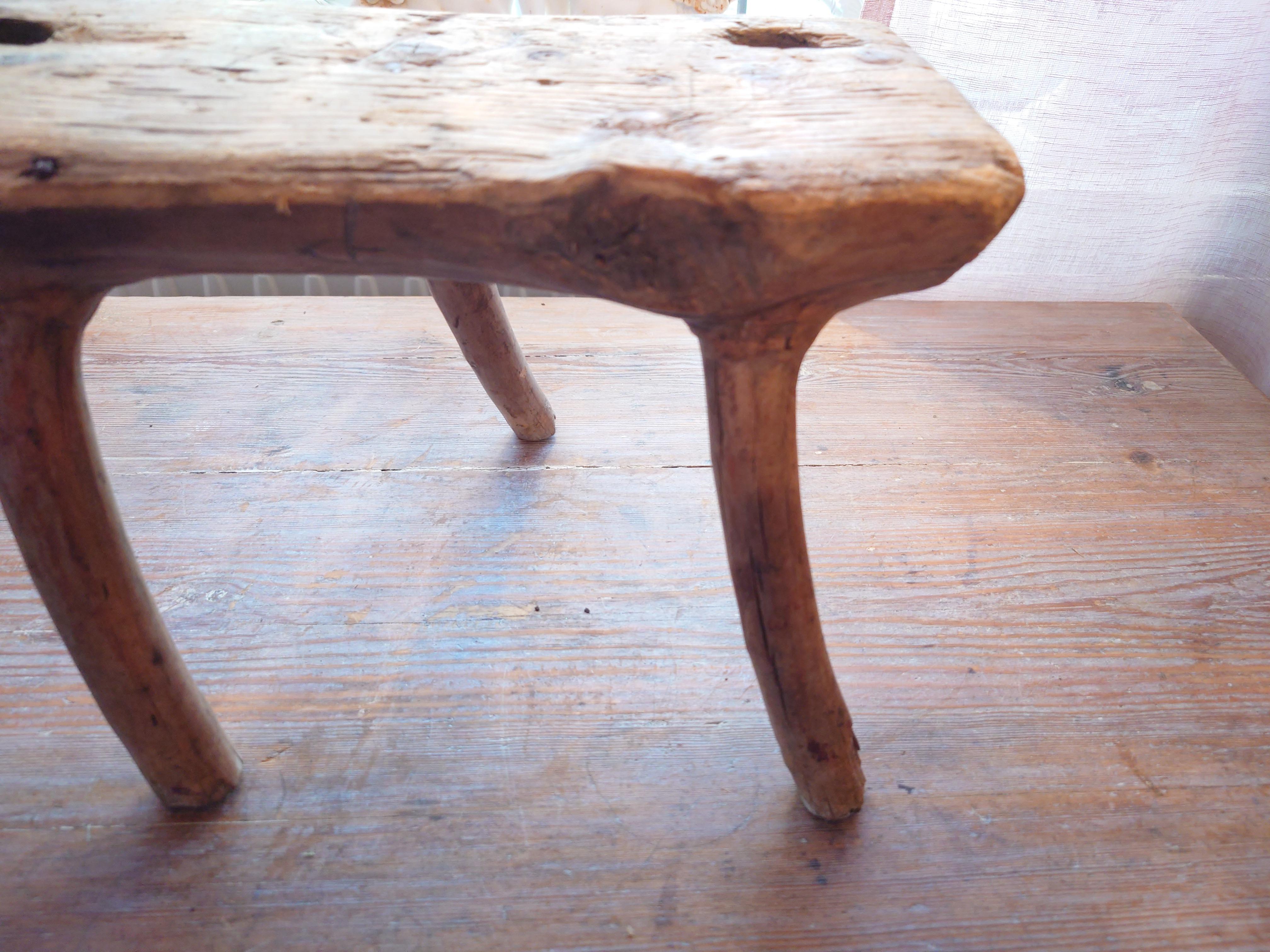 Swedish Antique rustick  genuine Primitive milking stool  pine dated  1862 For Sale 4