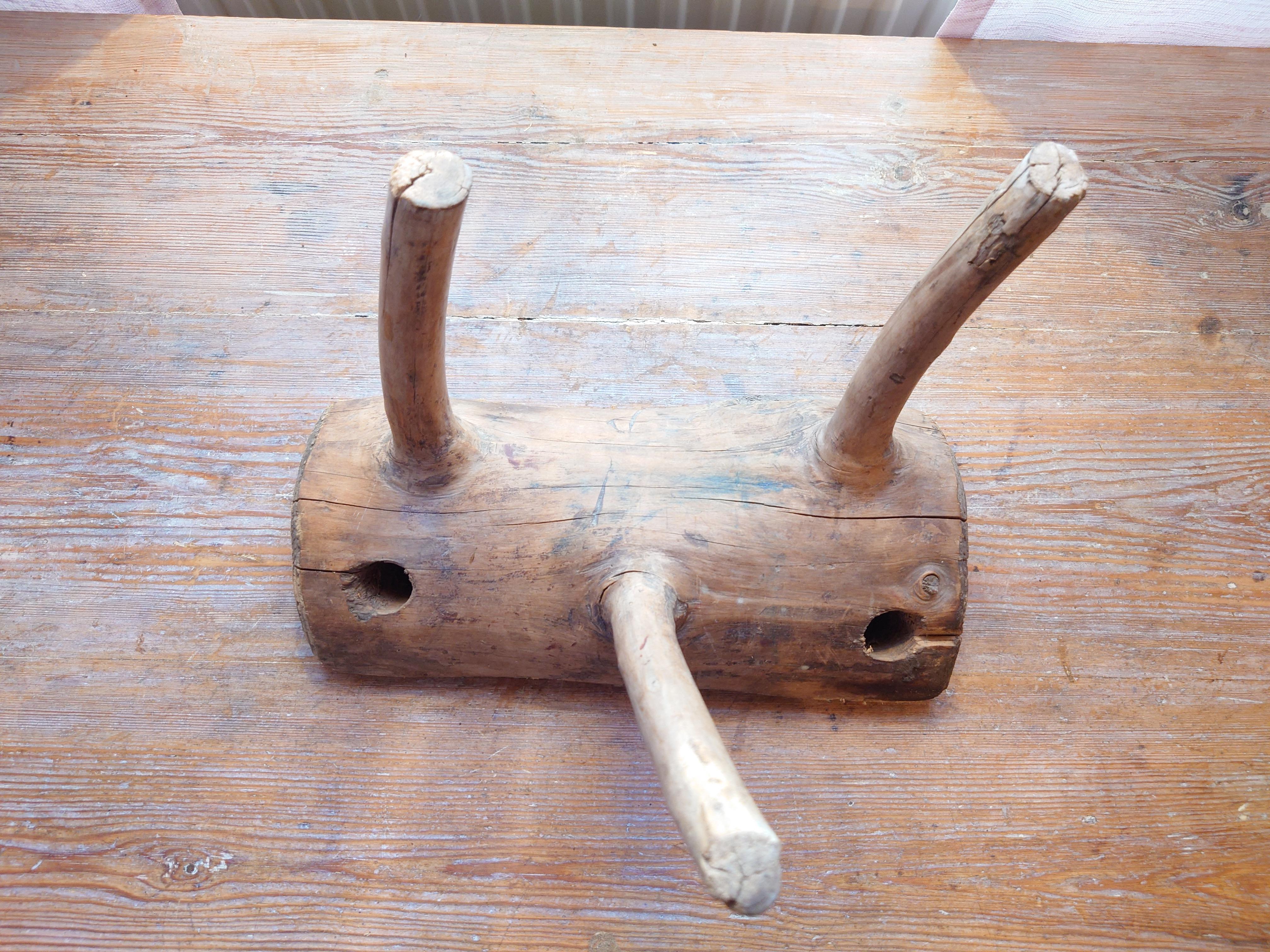 Swedish Antique rustick  genuine Primitive milking stool  pine dated  1862 For Sale 5