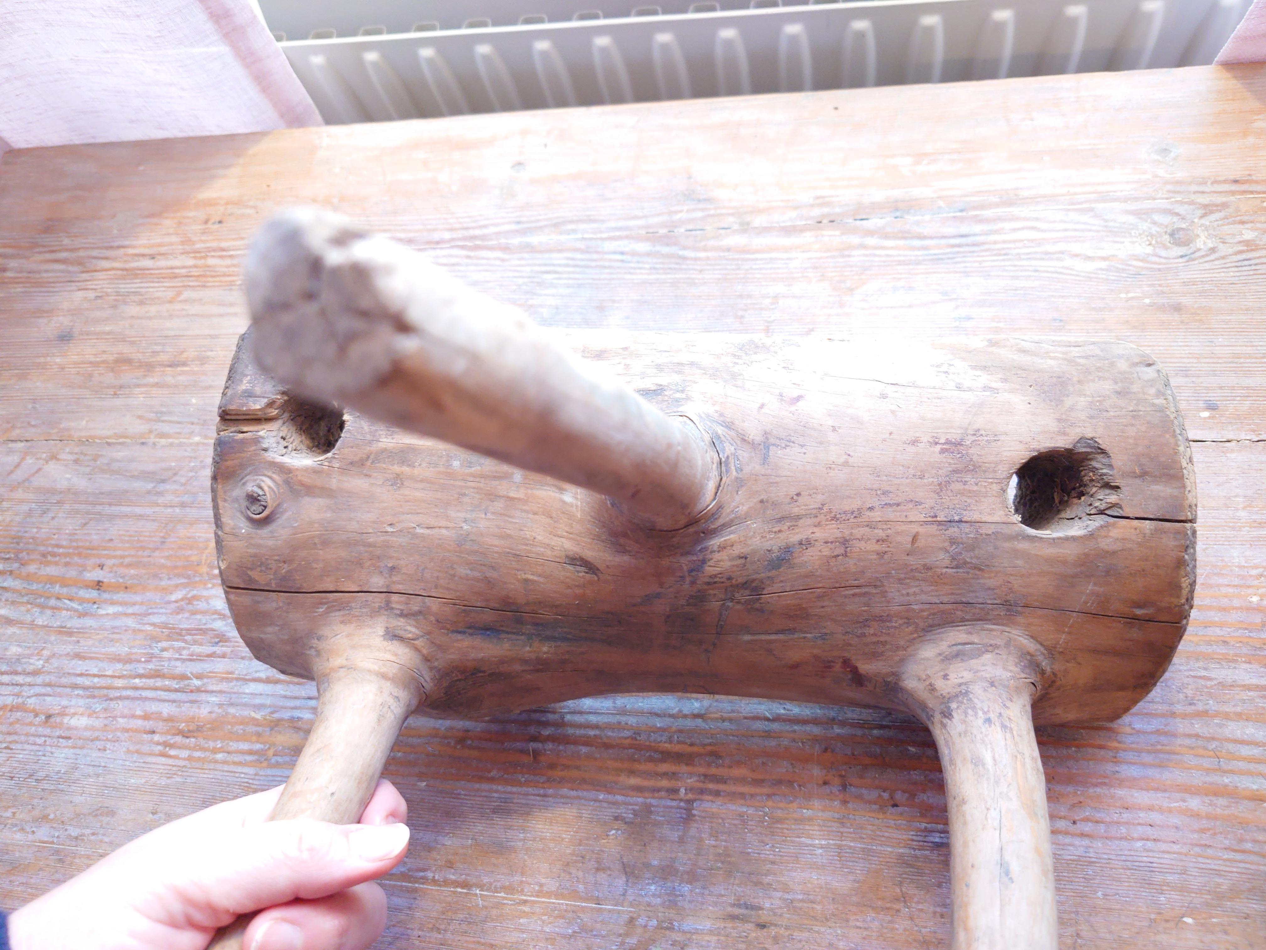 Swedish Antique rustick  genuine Primitive milking stool  pine dated  1862 For Sale 8