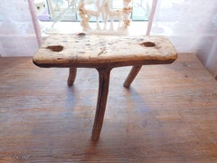 Swedish Antique rustick  genuine Primitive milking stool  pine dated  1862