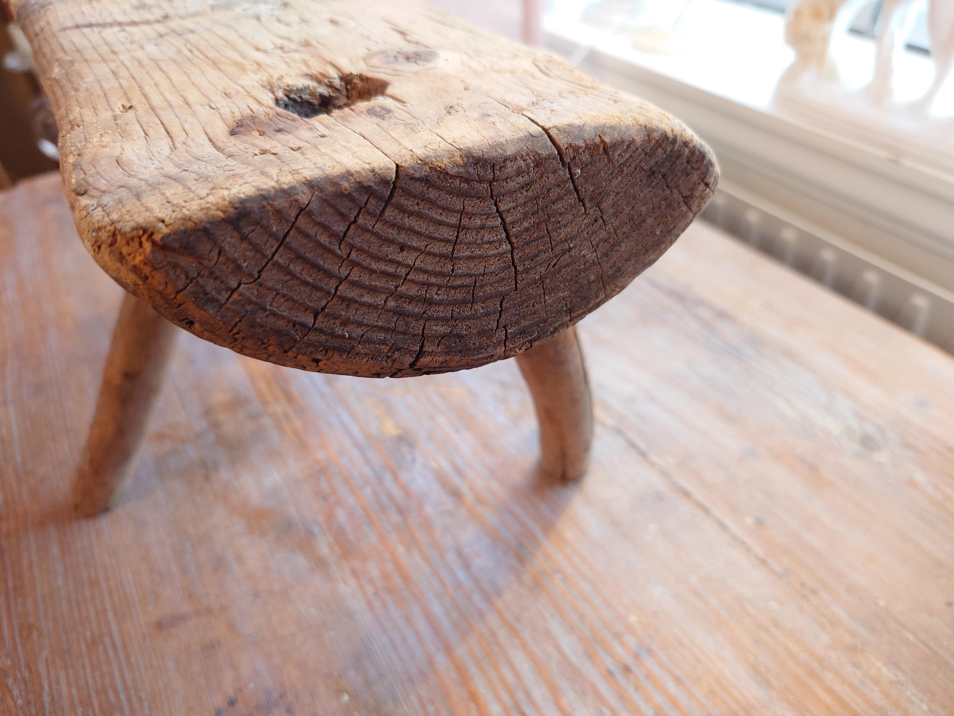 19th Century Swedish Antique rustick  genuine Primitive milking stool  pine dated  1862 For Sale
