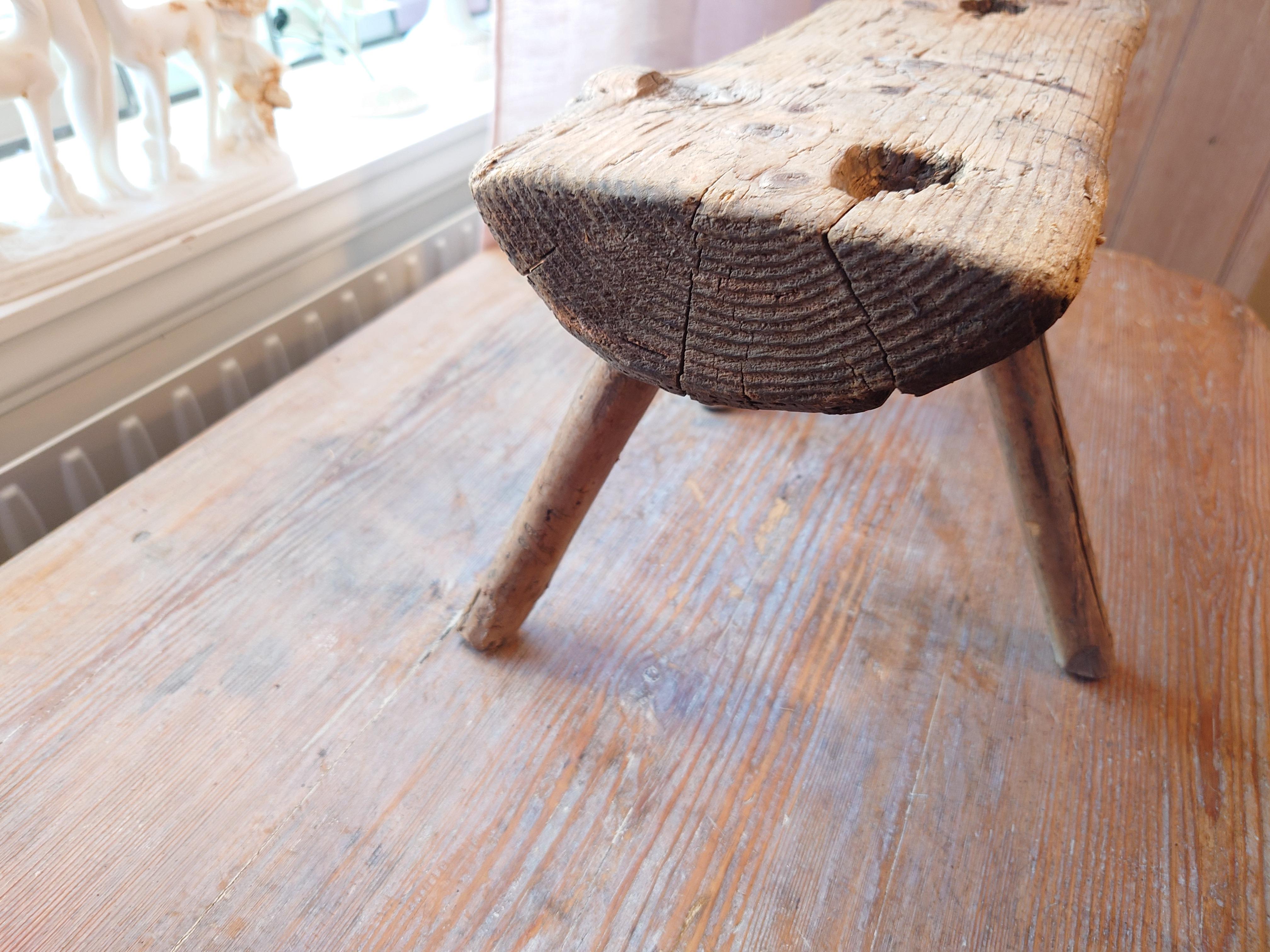Pine Swedish Antique rustick  genuine Primitive milking stool  pine dated  1862 For Sale