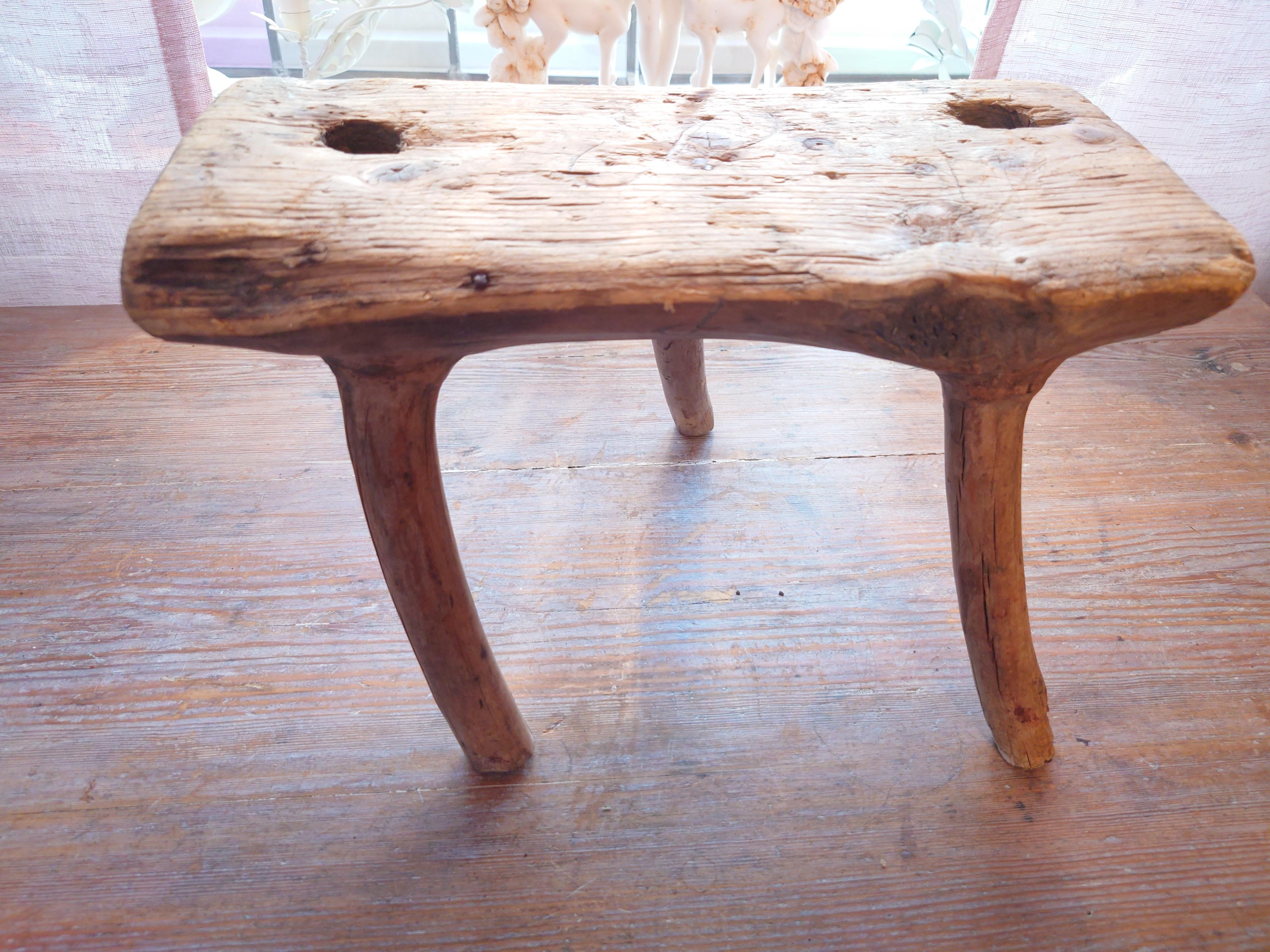 Swedish Antique rustick  genuine Primitive milking stool  pine dated  1862 For Sale 2