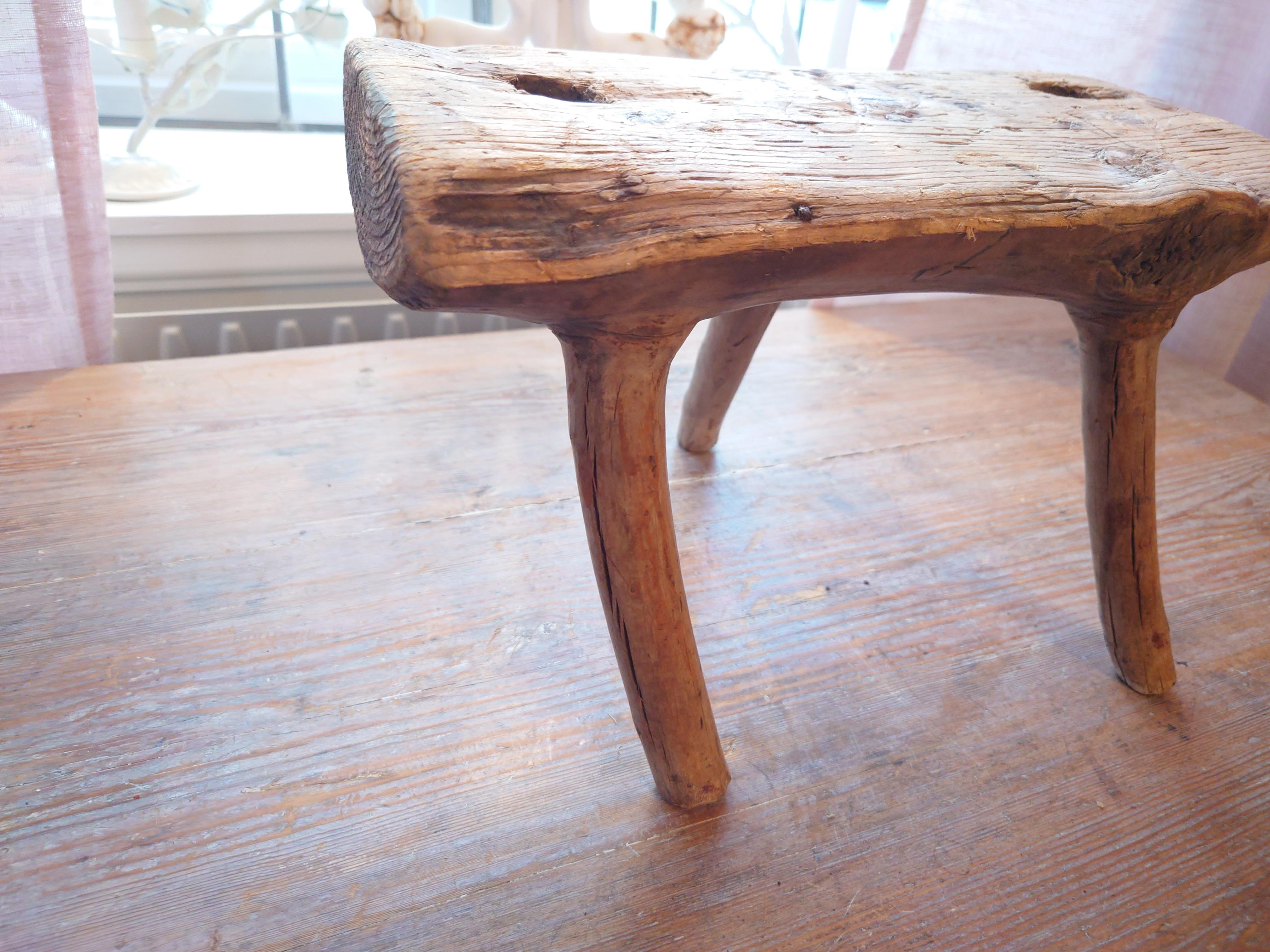 Swedish Antique rustick  genuine Primitive milking stool  pine dated  1862 For Sale 3