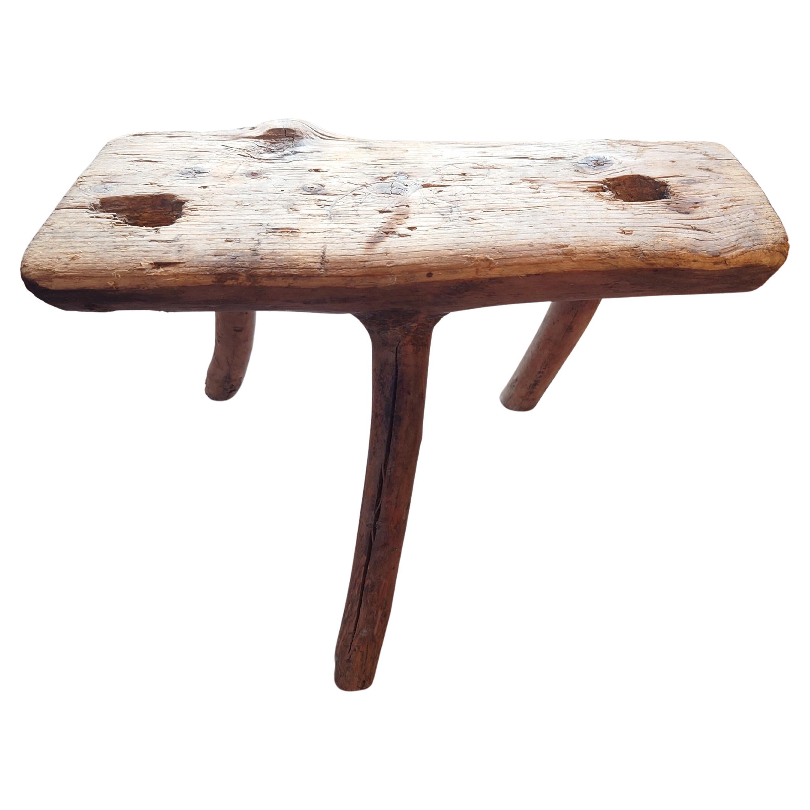 Swedish Antique rustick  genuine Primitive milking stool  pine dated  1862