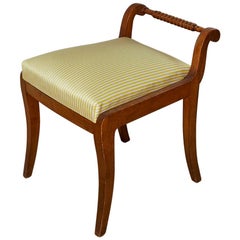 Swedish Antique Stool, Mahogany Antique, Re-Upholstered Stool, Sweden, 1840s