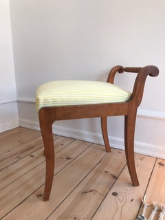 Swedish Antique Stool, Mahogany Antique, Re-Upholstered Stool, Sweden, 1840s