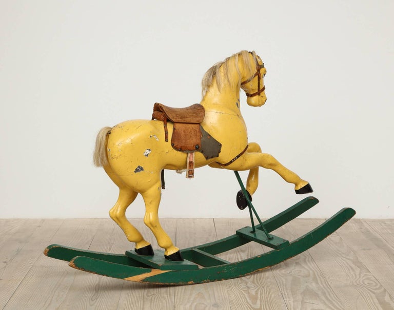 Folk Art Swedish Antique Toy Rocking Horse, All Original, Origin: Sweden, Circa 1870-1900 For Sale