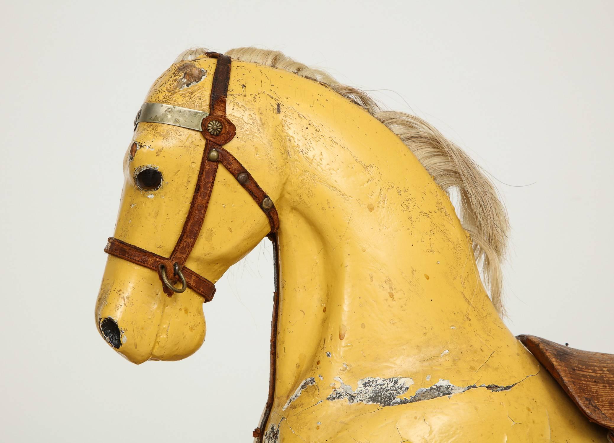 Folk Art Swedish Antique Toy Rocking Horse, All Original, Origin: Sweden, circa 1870 For Sale