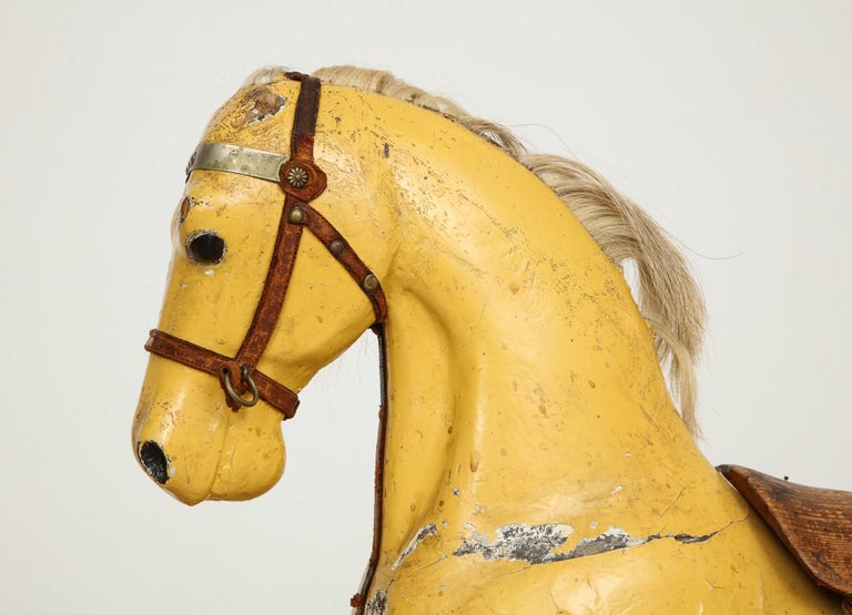 Leather Swedish Antique Toy Rocking Horse, All Original, Origin: Sweden, Circa 1870-1900 For Sale