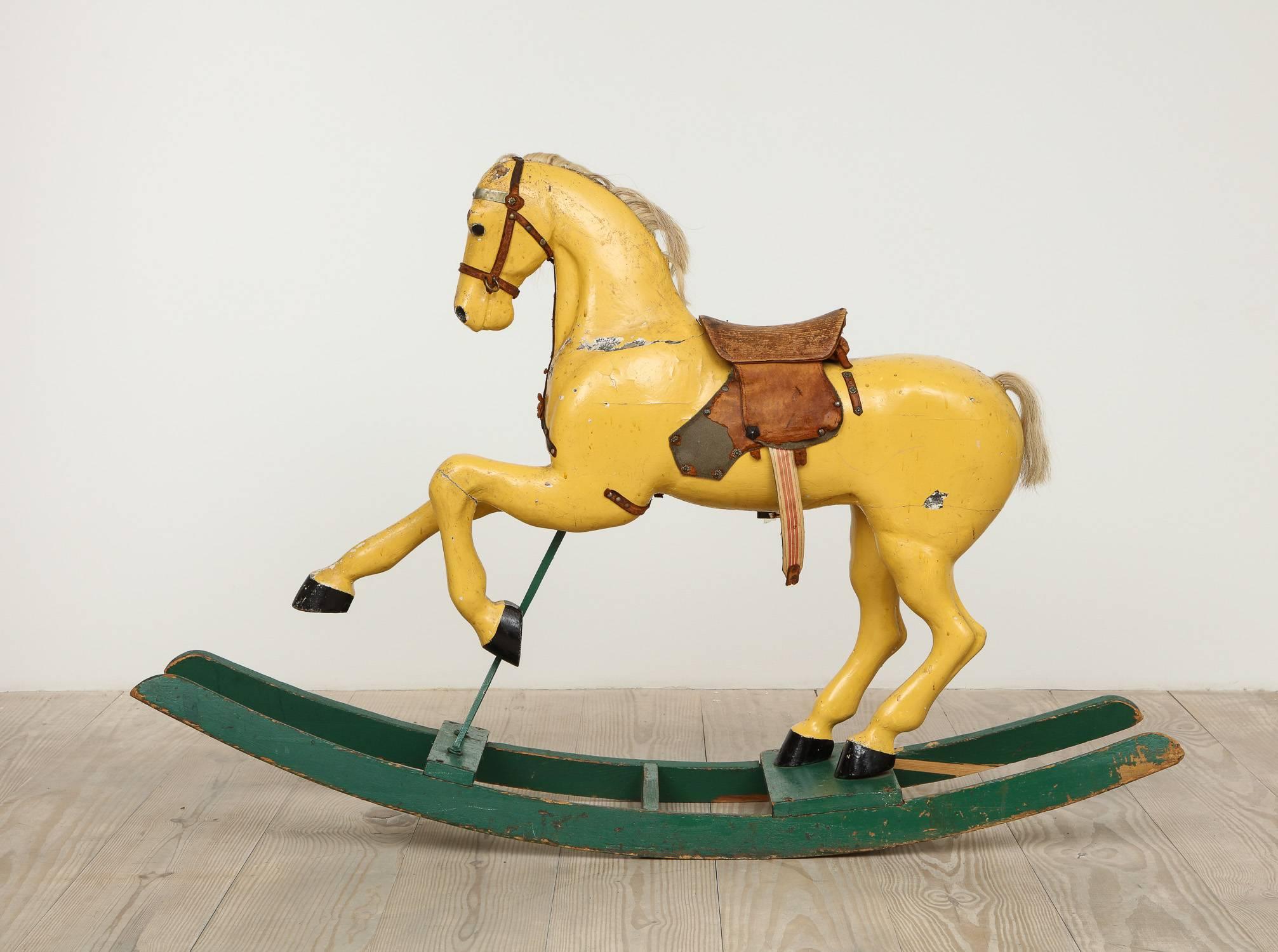 Swedish Antique Toy Rocking Horse, All Original, Origin: Sweden, circa 1870 In Excellent Condition For Sale In New York, NY