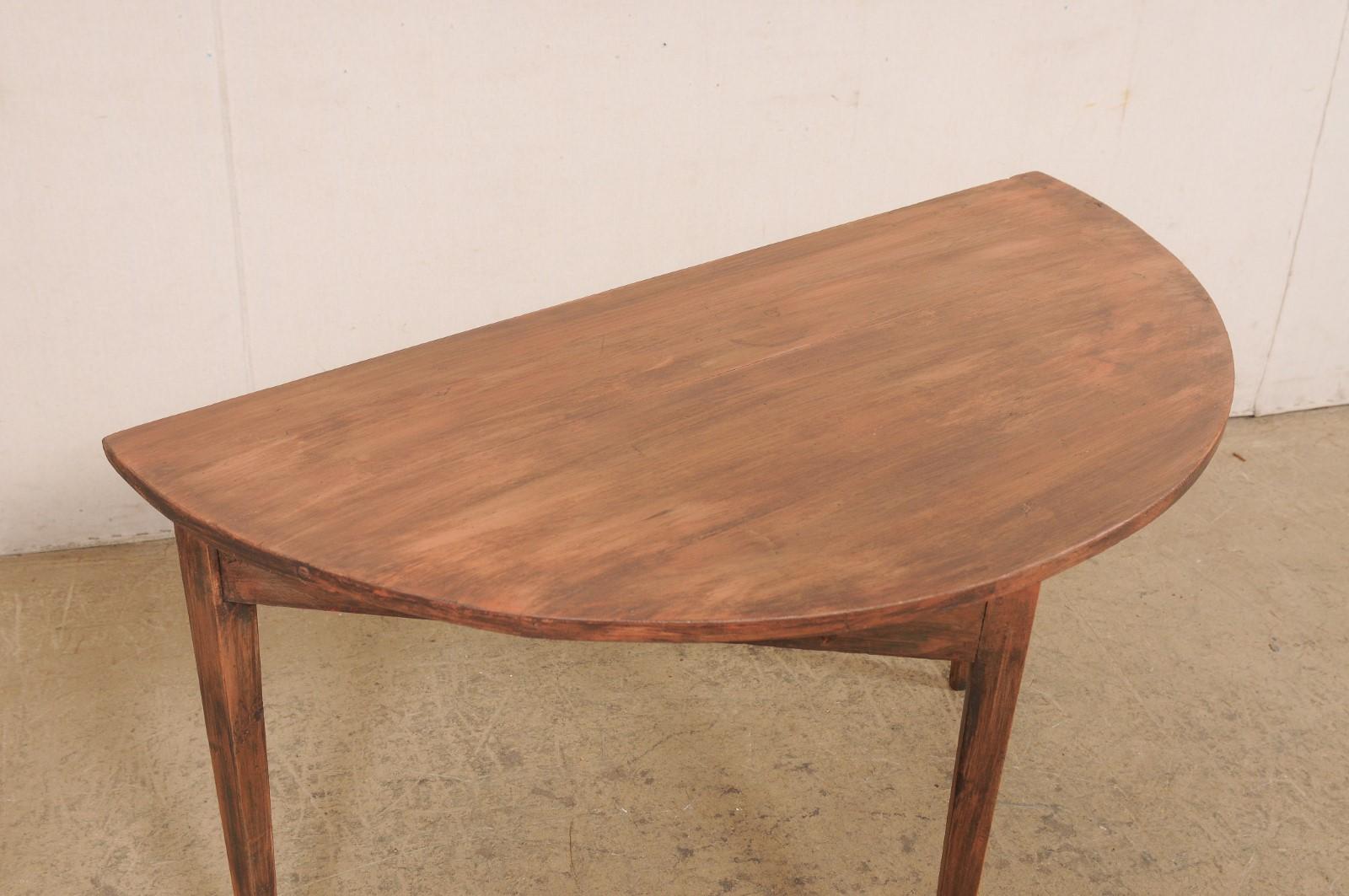 20th Century Swedish Antique Wooden Demi-Lune Console Table For Sale