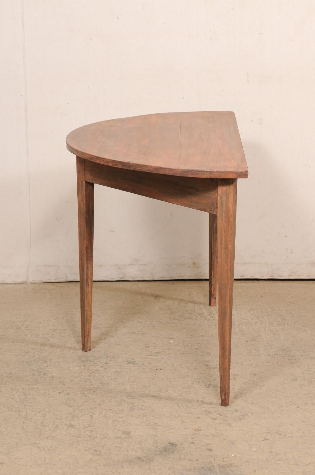 Swedish Antique Wooden Demi-Lune Console Table For Sale 5