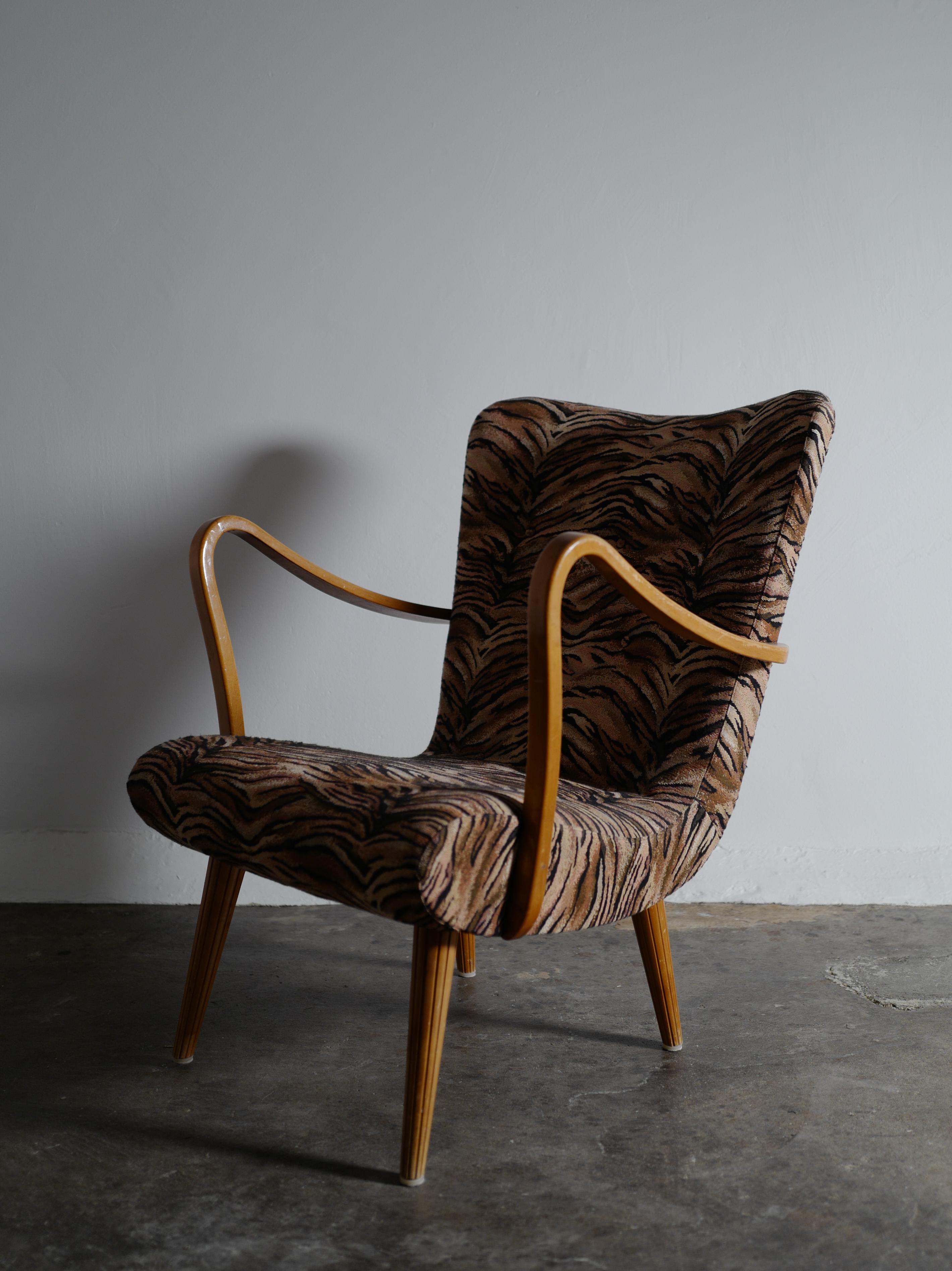 Scandinavian Modern Swedish Arm Lounge Chair 1940s Zebra Pattern