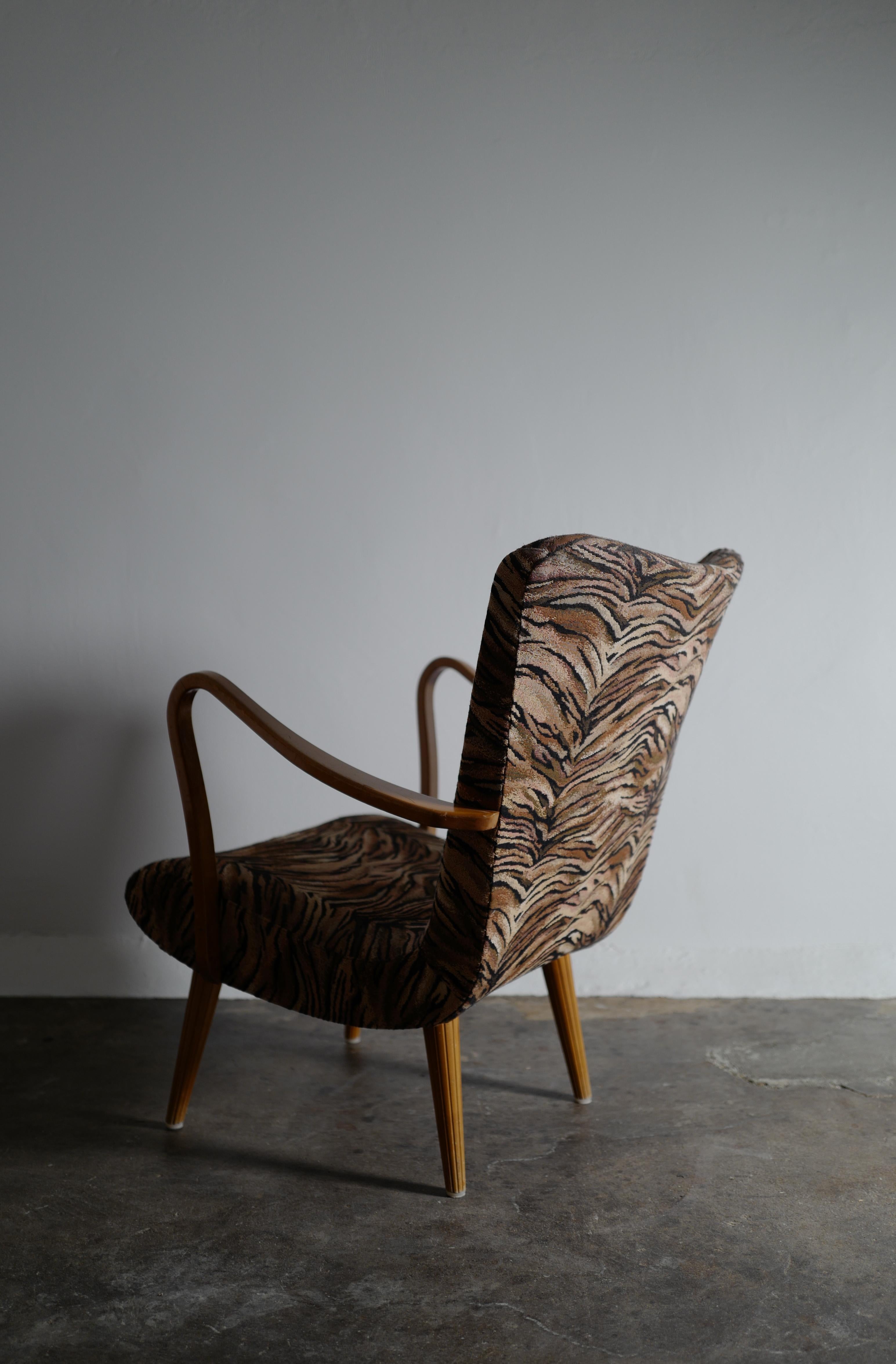 Swedish Arm Lounge Chair 1940s Zebra Pattern In Good Condition In Stockholm, SE