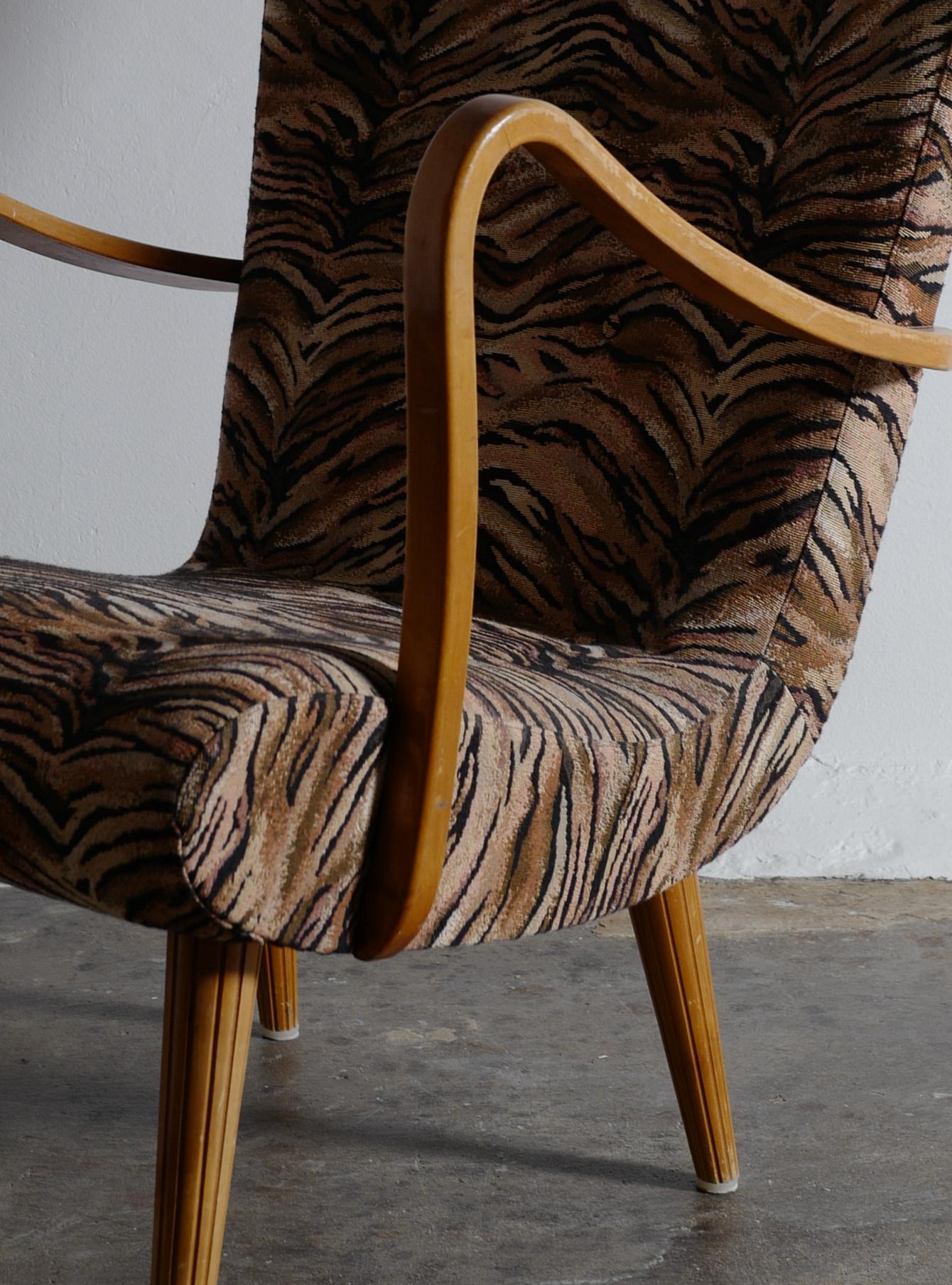 Mid-20th Century Swedish Arm Lounge Chair 1940s Zebra Pattern