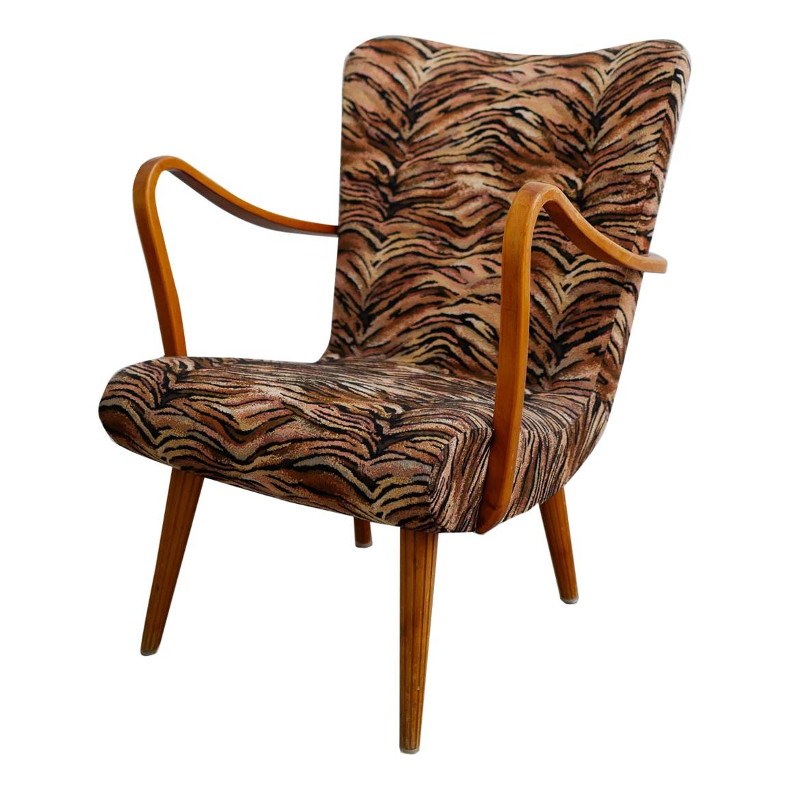 Swedish Arm Lounge Chair 1940s Zebra Pattern