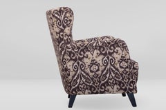 Fauteuil suédois des années 1940, neuf tapissé d'un tissu français vintage