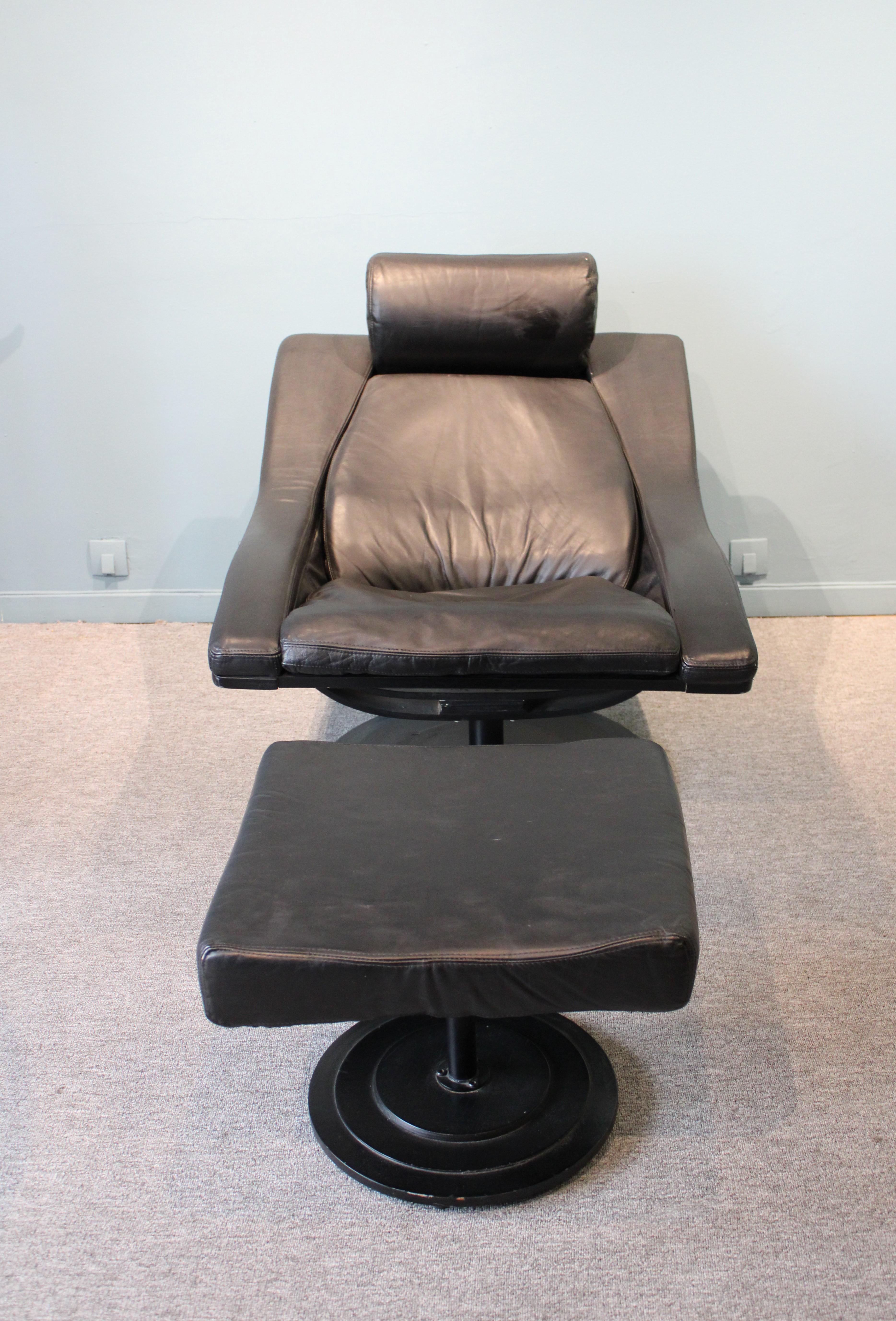 Leather Swedish Armchair and Ottoman, Edited by Nelo