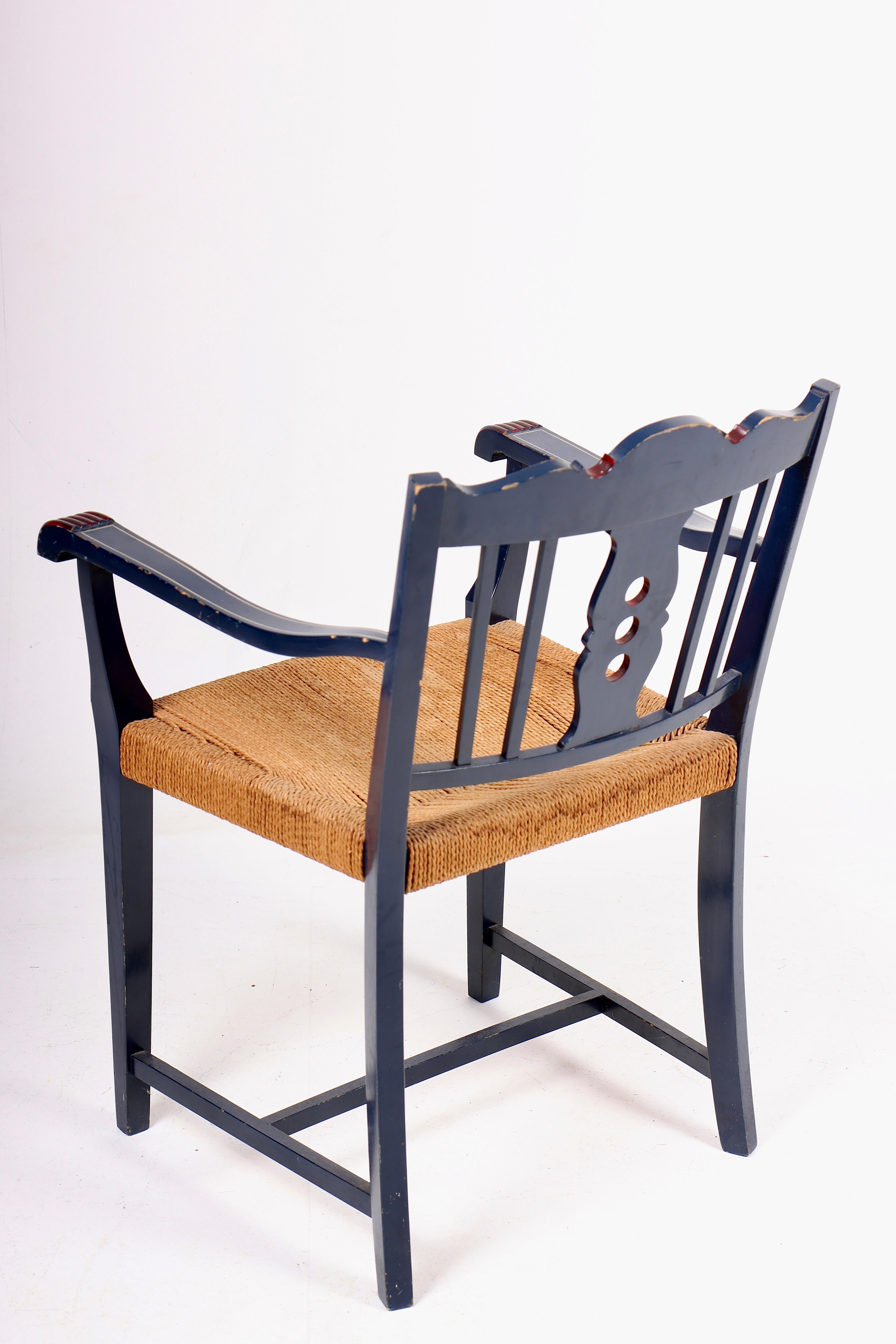 Mid-20th Century Swedish Armchair with Seat in Paper Cord, 1940s For Sale