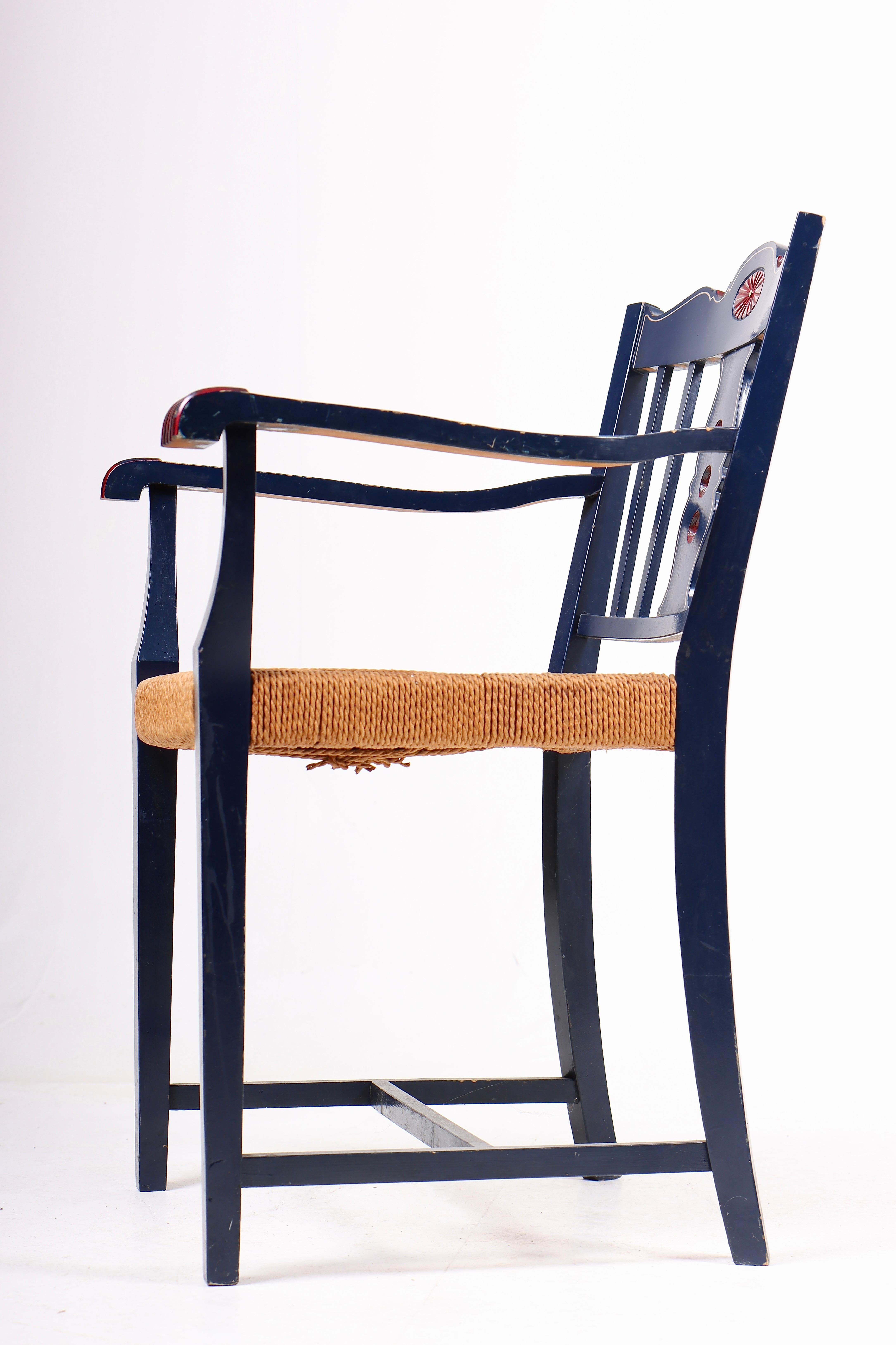 Papercord Swedish Armchair with Seat in Paper Cord, 1940s For Sale