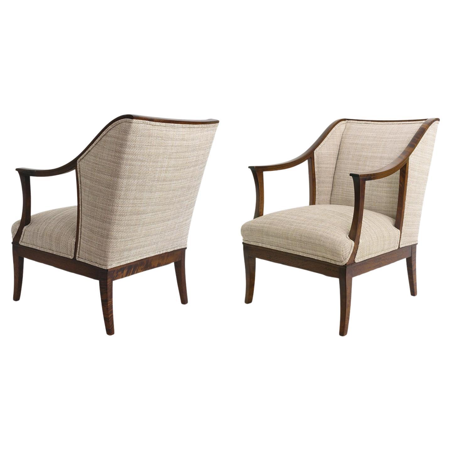 Swedish Armchairs in Stained Solid Birch, by SFM Bodafors, circa 1930 For Sale