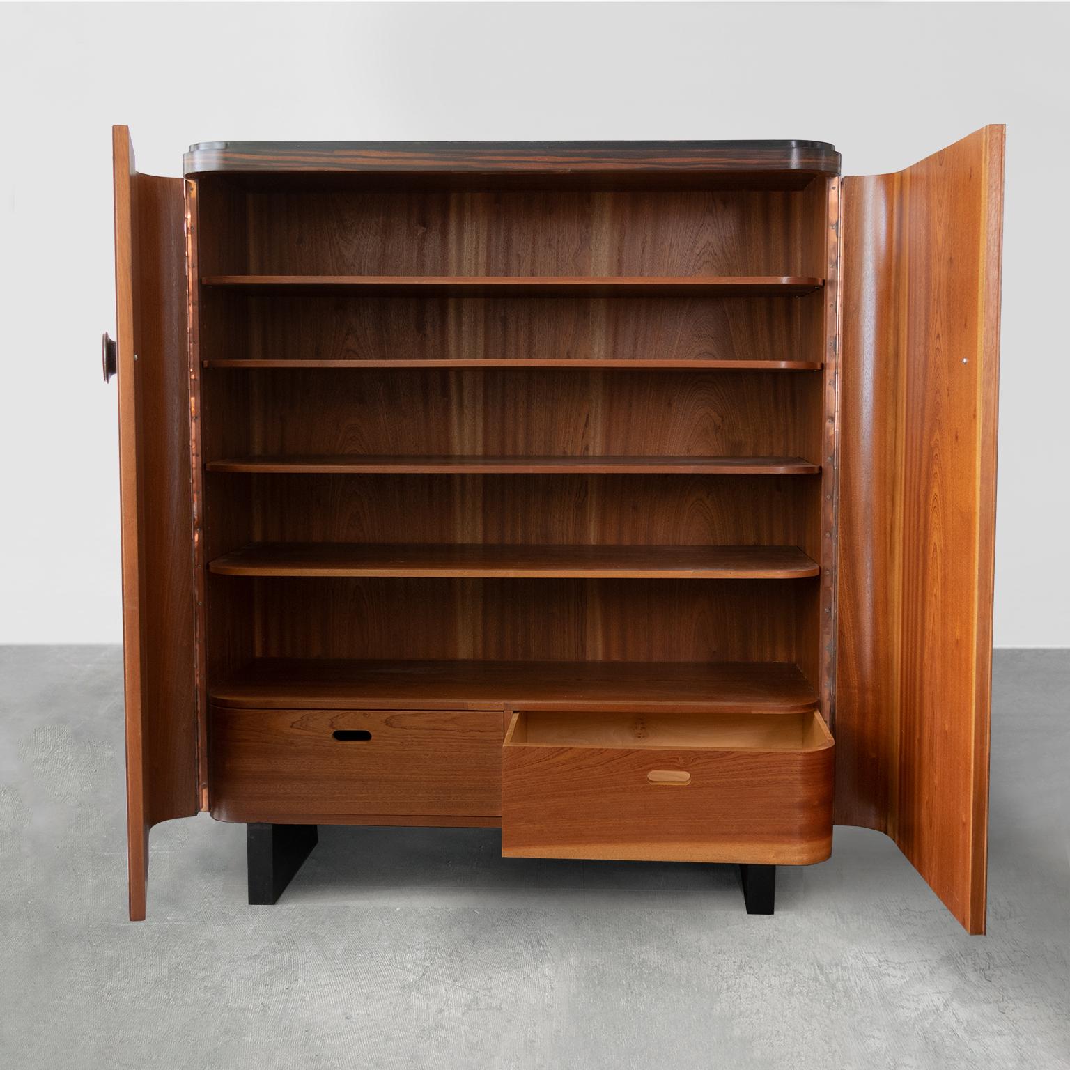 Scandinavian Swedish Art Deco 2-Door Cabinet Veneered in Mahogany and Palisander Ebony