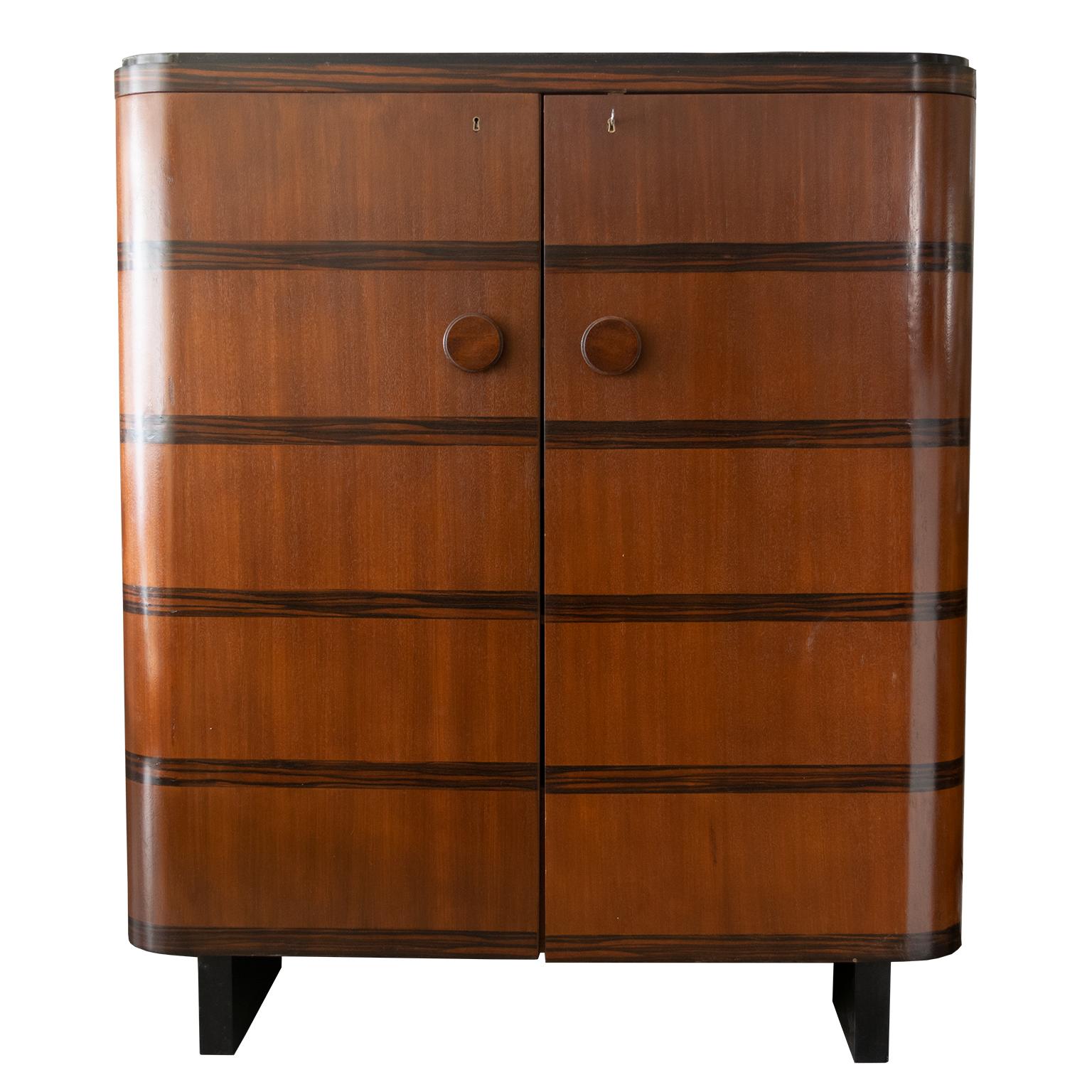 Swedish Art Deco 2-Door Cabinet Veneered in Mahogany and Palisander Ebony