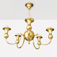 Swedish Art Deco 5-arm polished brass chandelier