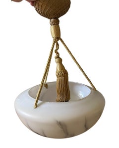 Swedish Art Deco Alabaster-Style Glass Pendant Lamp with Gilt Rope Detailing, 19