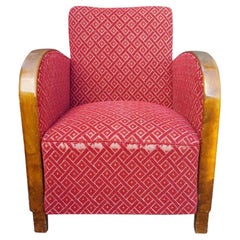 Sillón Art Déco sueco, con reposabrazos de madera de abedul dorada curvada, circa 1920-1940