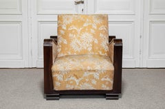 Swedish Art Deco Armchair, Golden Jacquard Fabric, Beech Frame, 1920s