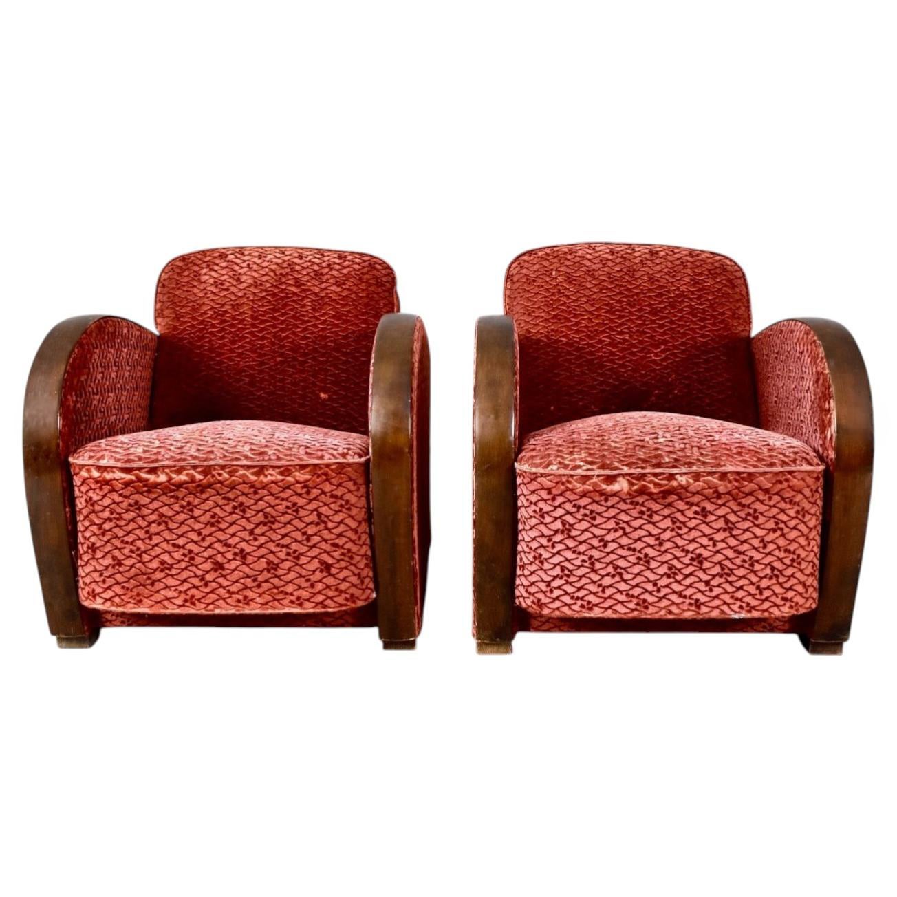 Swedish Art Deco Armchairs with Golden Birch Arms, Circa 1920-1940