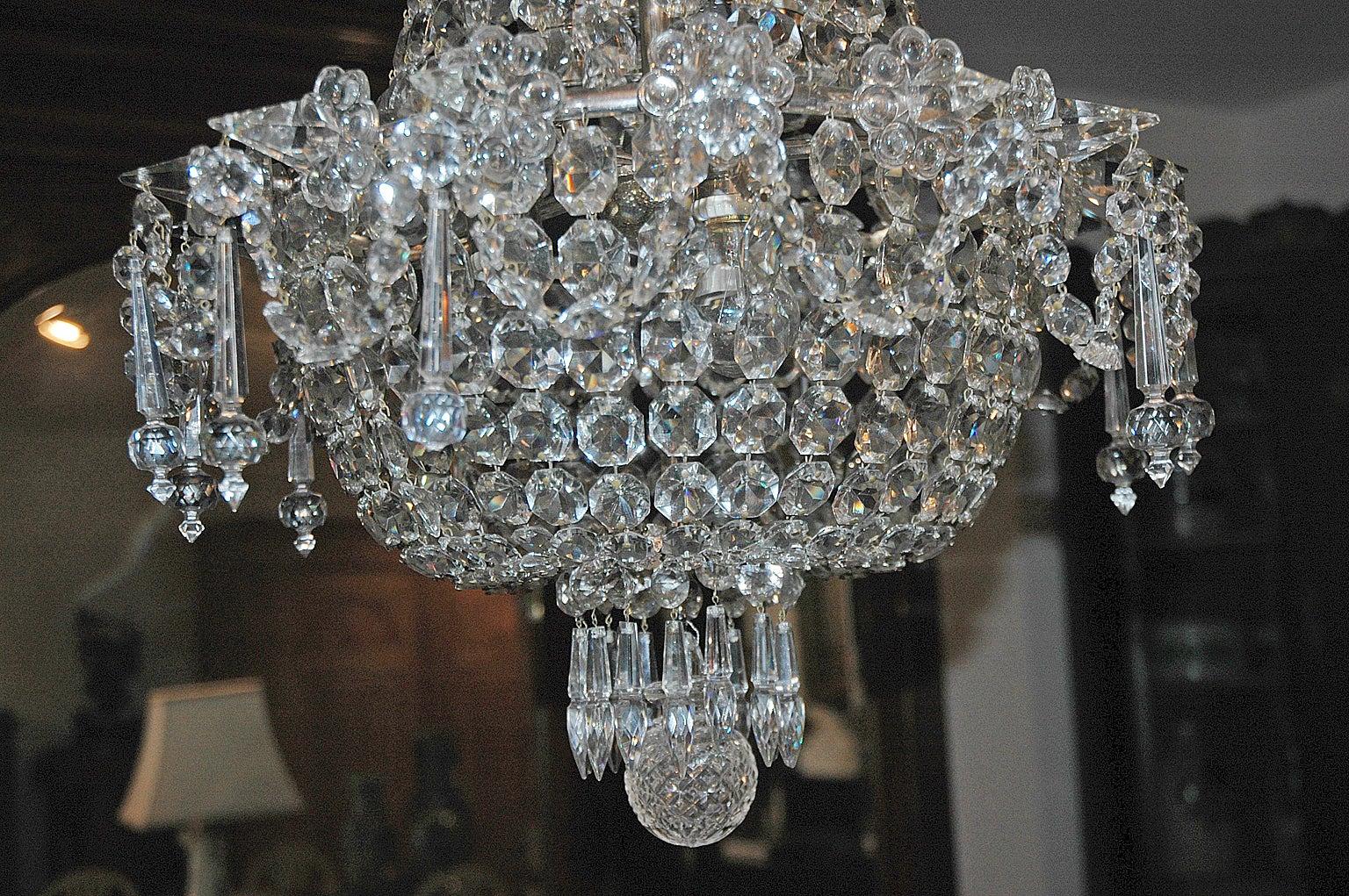 Swedish Art Deco Bag & Tent Cut-Crystal Chandelier with Chrome Frame, circa 1930 For Sale 5