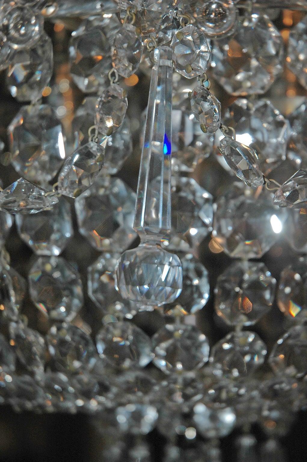 Swedish Art Deco Bag & Tent Cut-Crystal Chandelier with Chrome Frame, circa 1930 For Sale 6