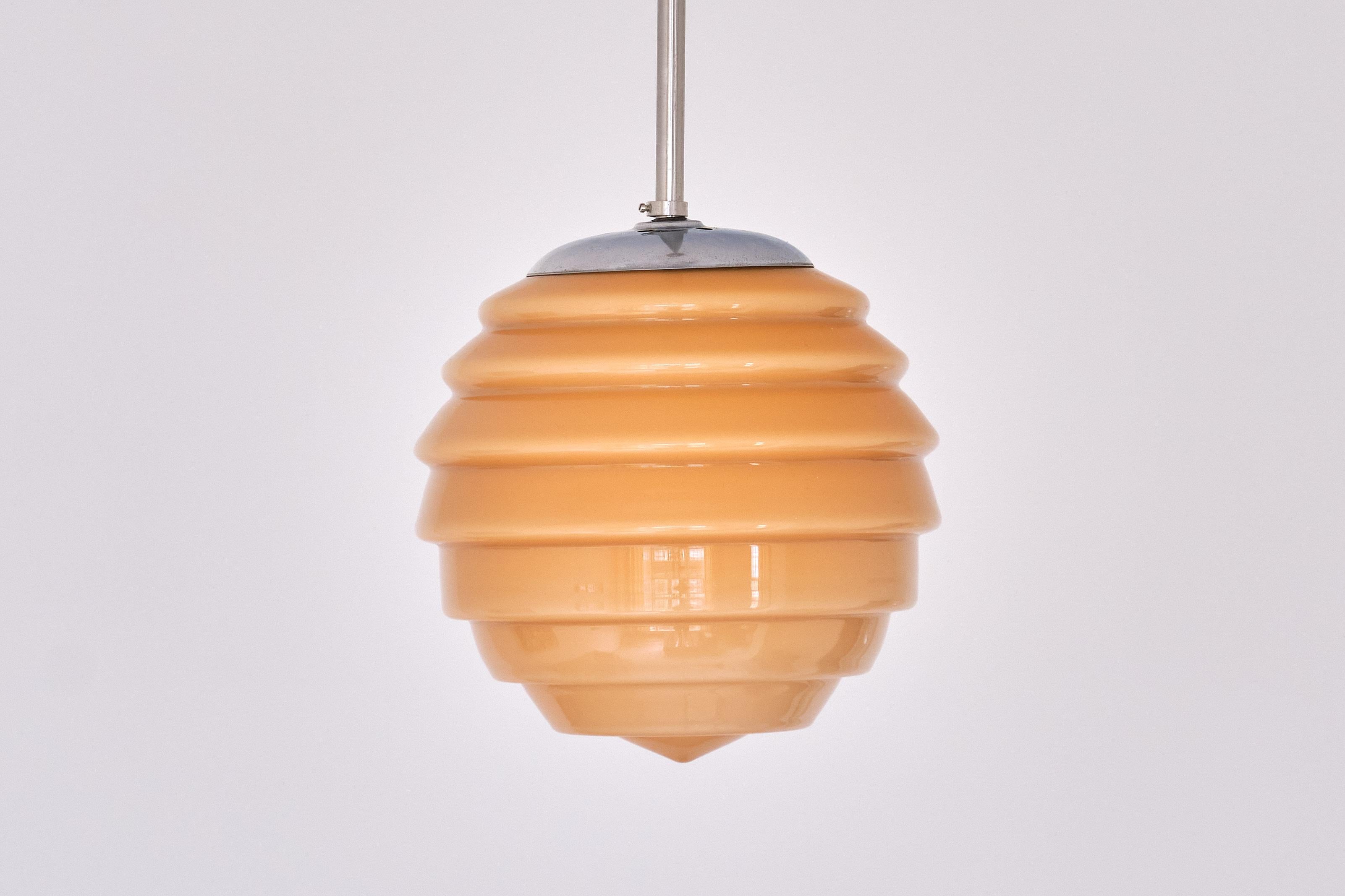 Swedish Art Deco Beehive Pendant Lamp in Colored Glass and Metal, 1930s 5