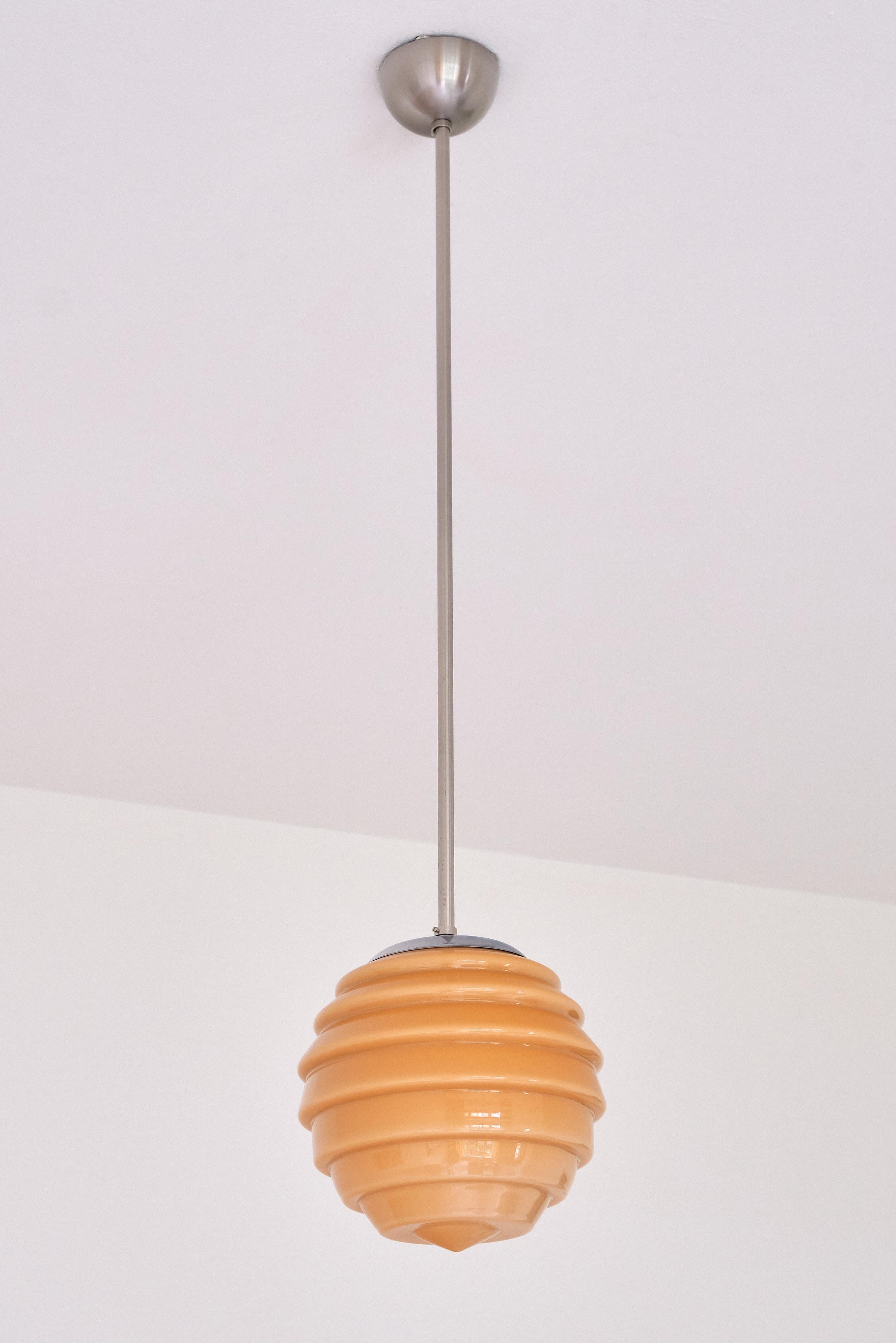 Swedish Art Deco Beehive Pendant Lamp in Colored Glass and Metal, 1930s 7