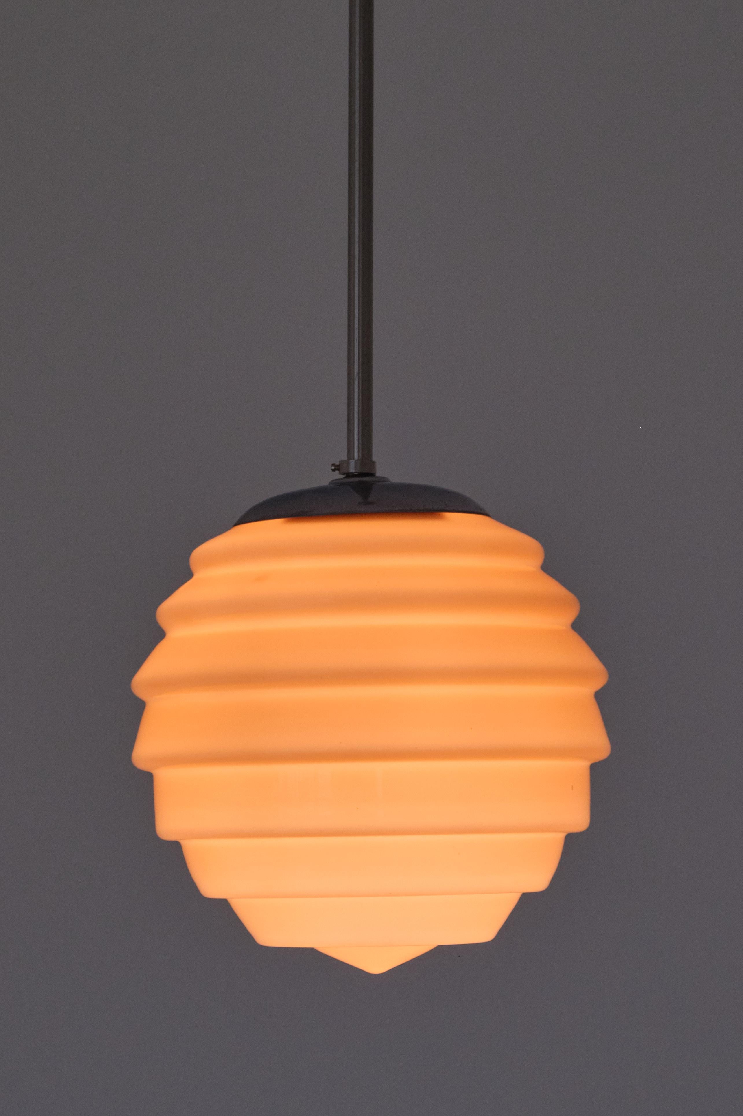 Swedish Art Deco Beehive Pendant Lamp in Colored Glass and Metal, 1930s 1