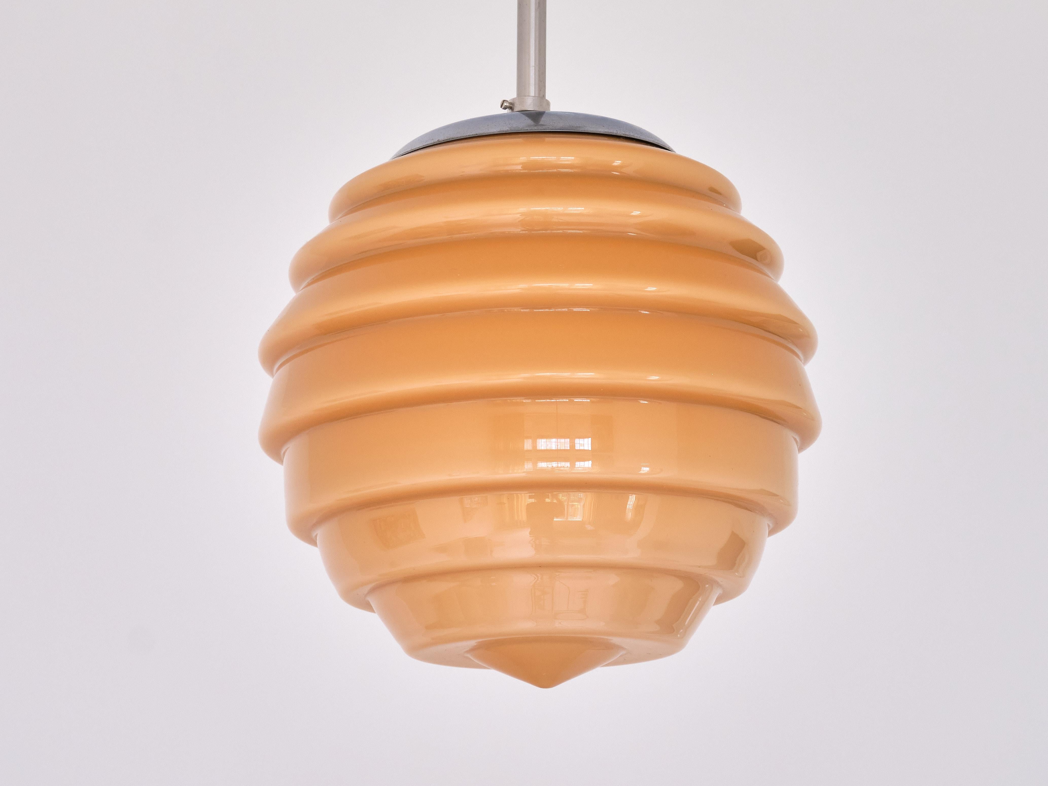 Swedish Art Deco Beehive Pendant Lamp in Colored Glass and Metal, 1930s 3