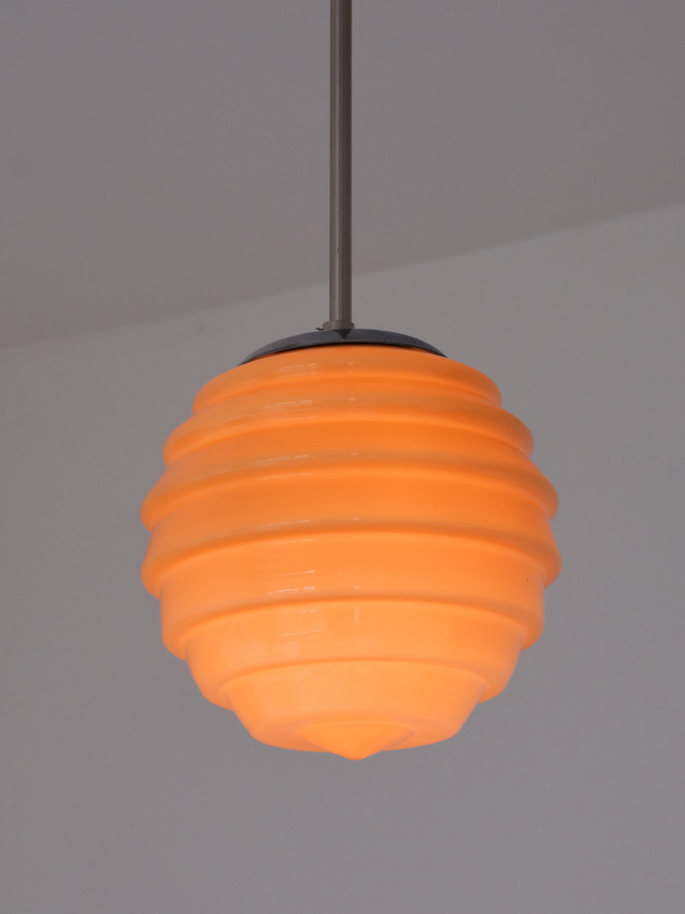 Swedish Art Deco Beehive Pendant Lamp in Colored Glass and Metal, 1930s 4