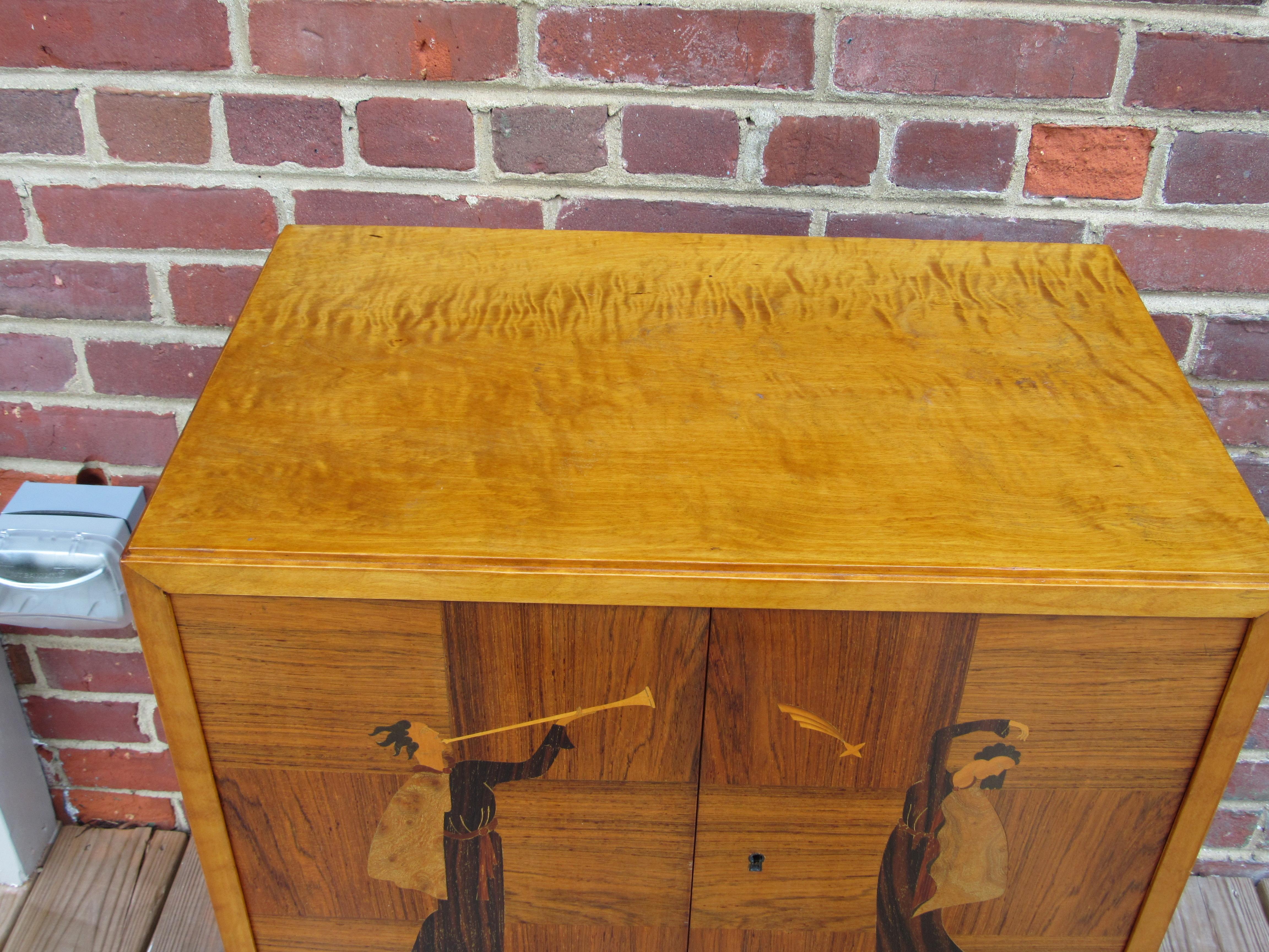 Swedish Art Deco Biedermeier Revival Bar Cabinet in Golden Birch and Rosewood  For Sale 9