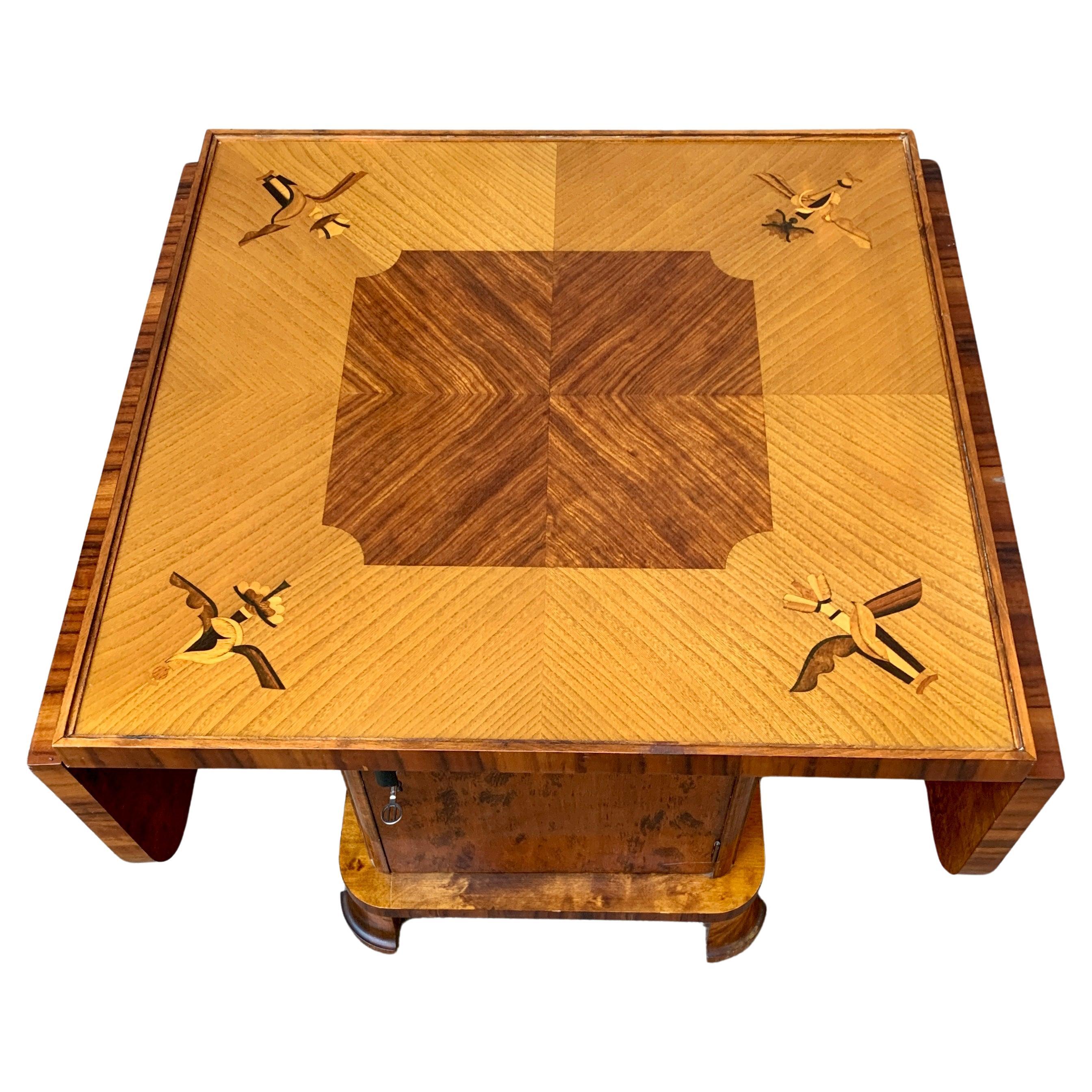 Mid-20th Century Swedish Art Deco Birch and Marquetry Inlay Cocktail Table For Sale