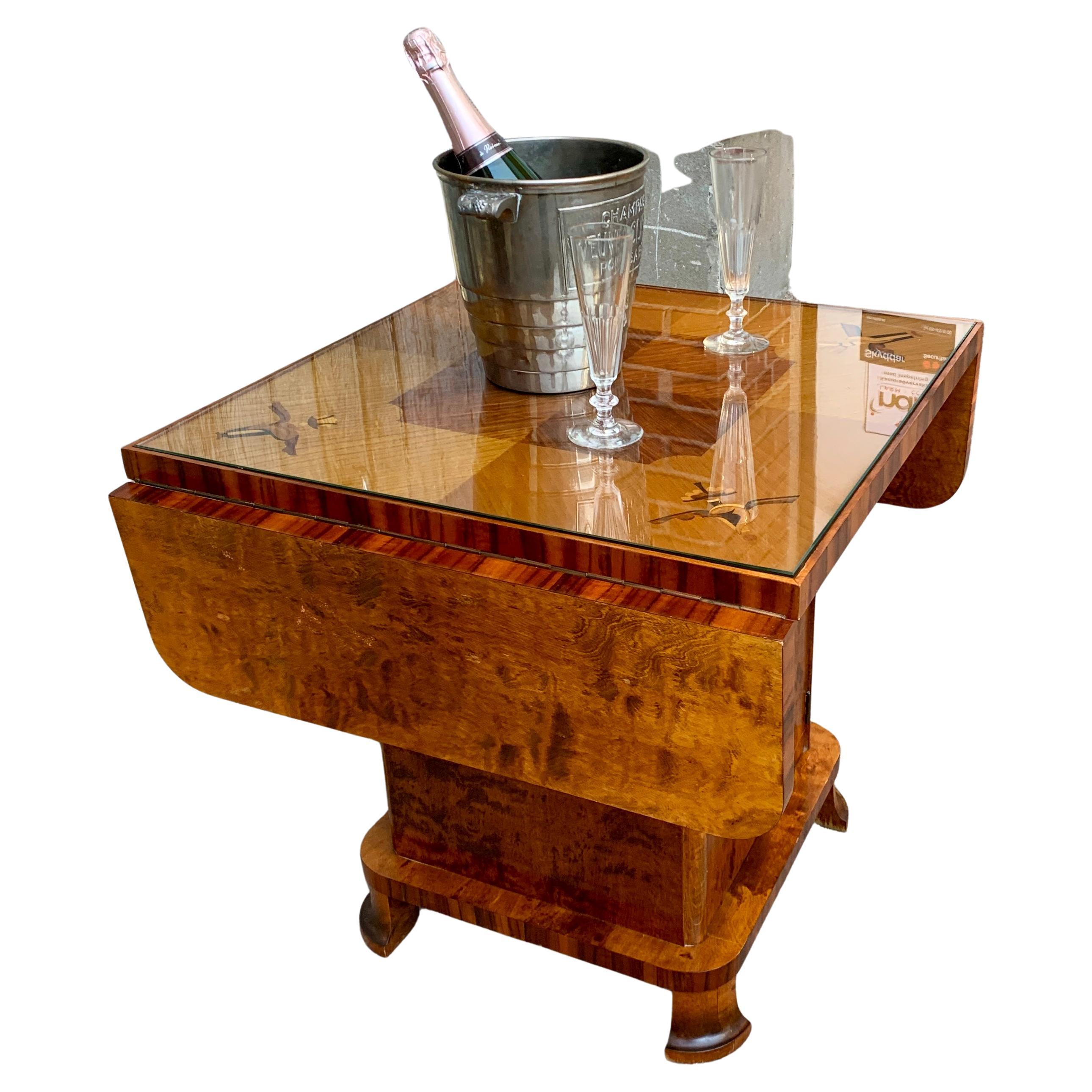 Swedish Art Deco Birch and Marquetry Inlay Cocktail Table For Sale 1